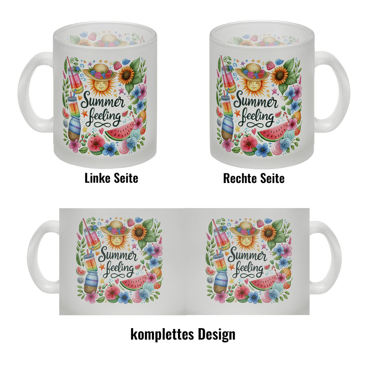 Sonne und Sommer Kaffeebecher mit Spruch Summer feeling