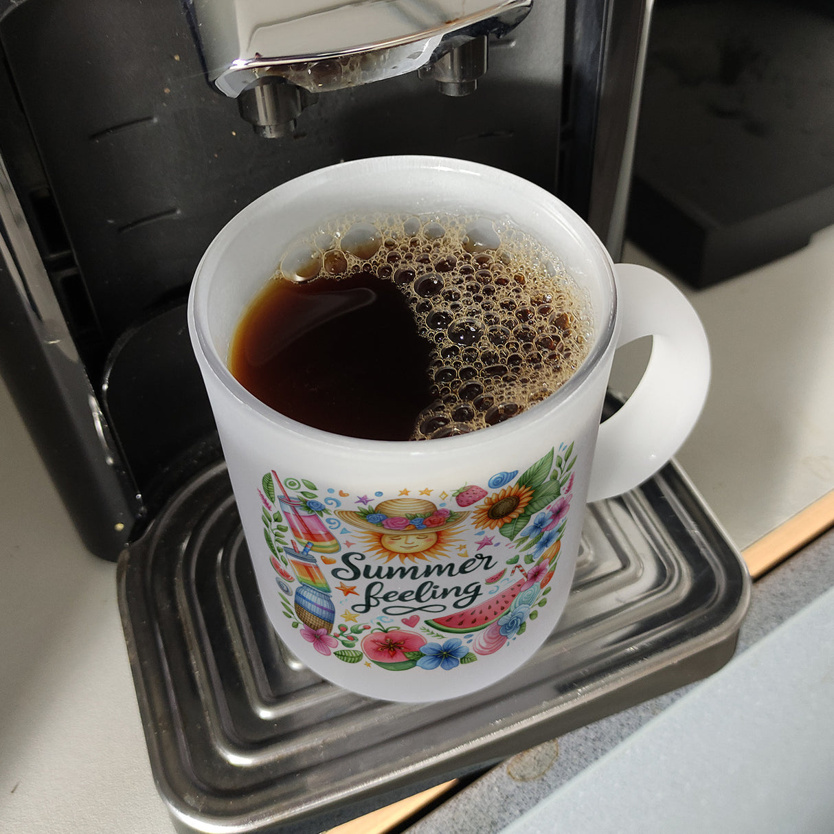 Sonne und Sommer Kaffeebecher mit Spruch Summer feeling