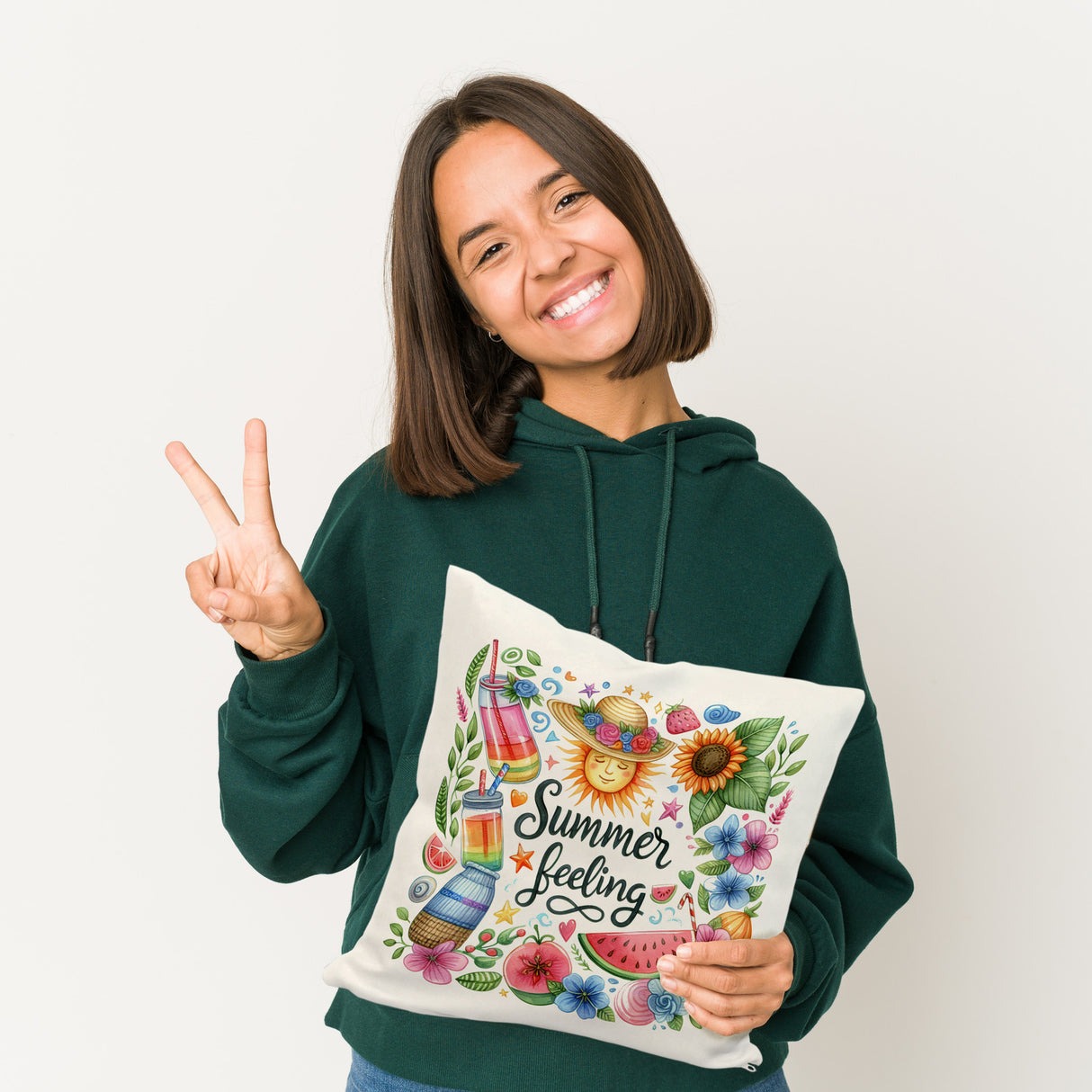 Sonne und Sommer Kissen mit Spruch Summer feeling