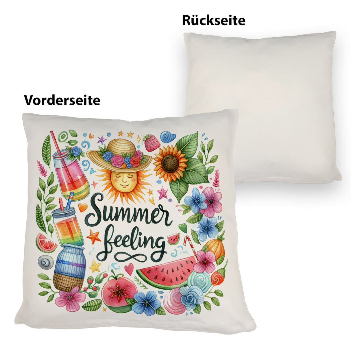 Sonne und Sommer Kissen mit Spruch Summer feeling