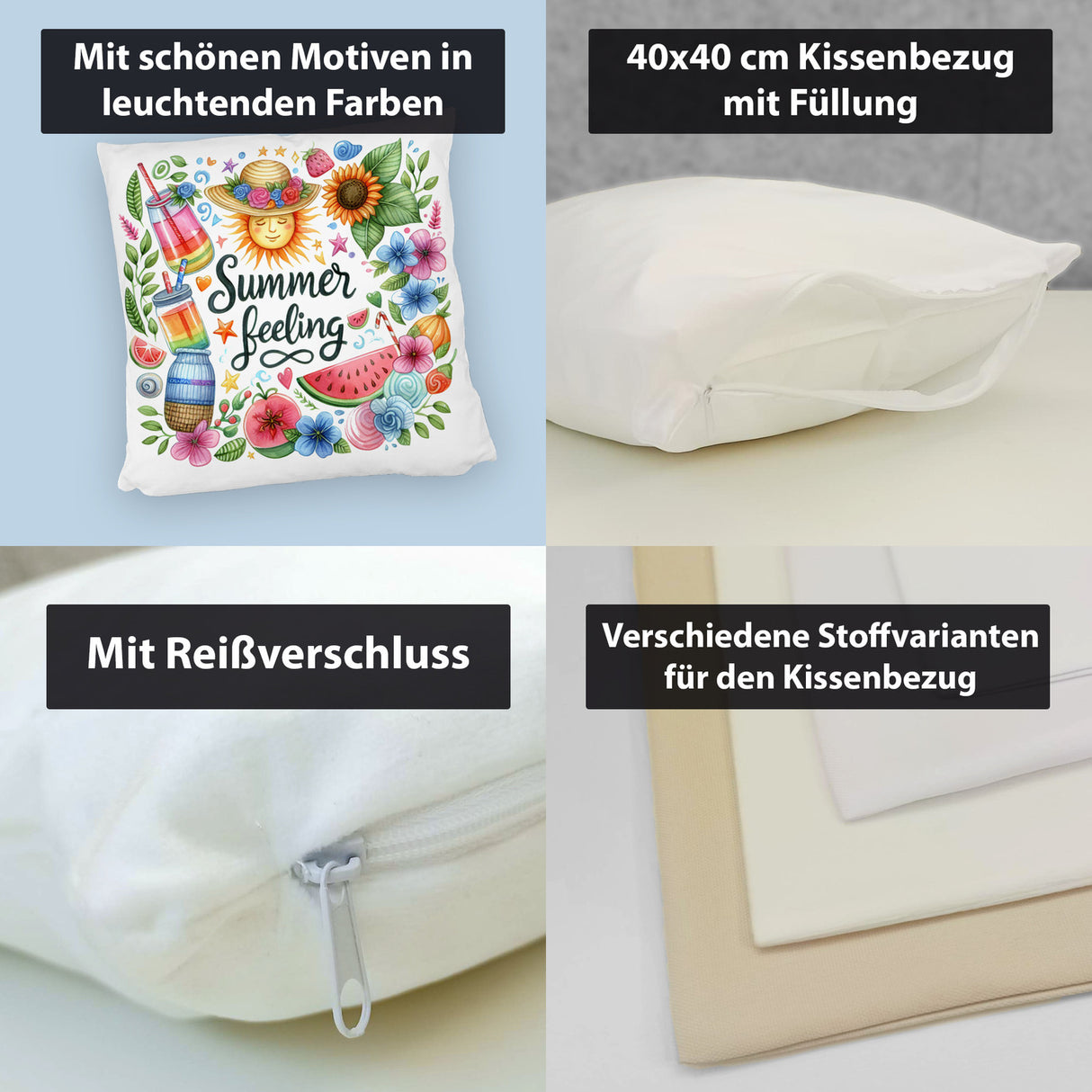 Sonne und Sommer Kissen mit Spruch Summer feeling