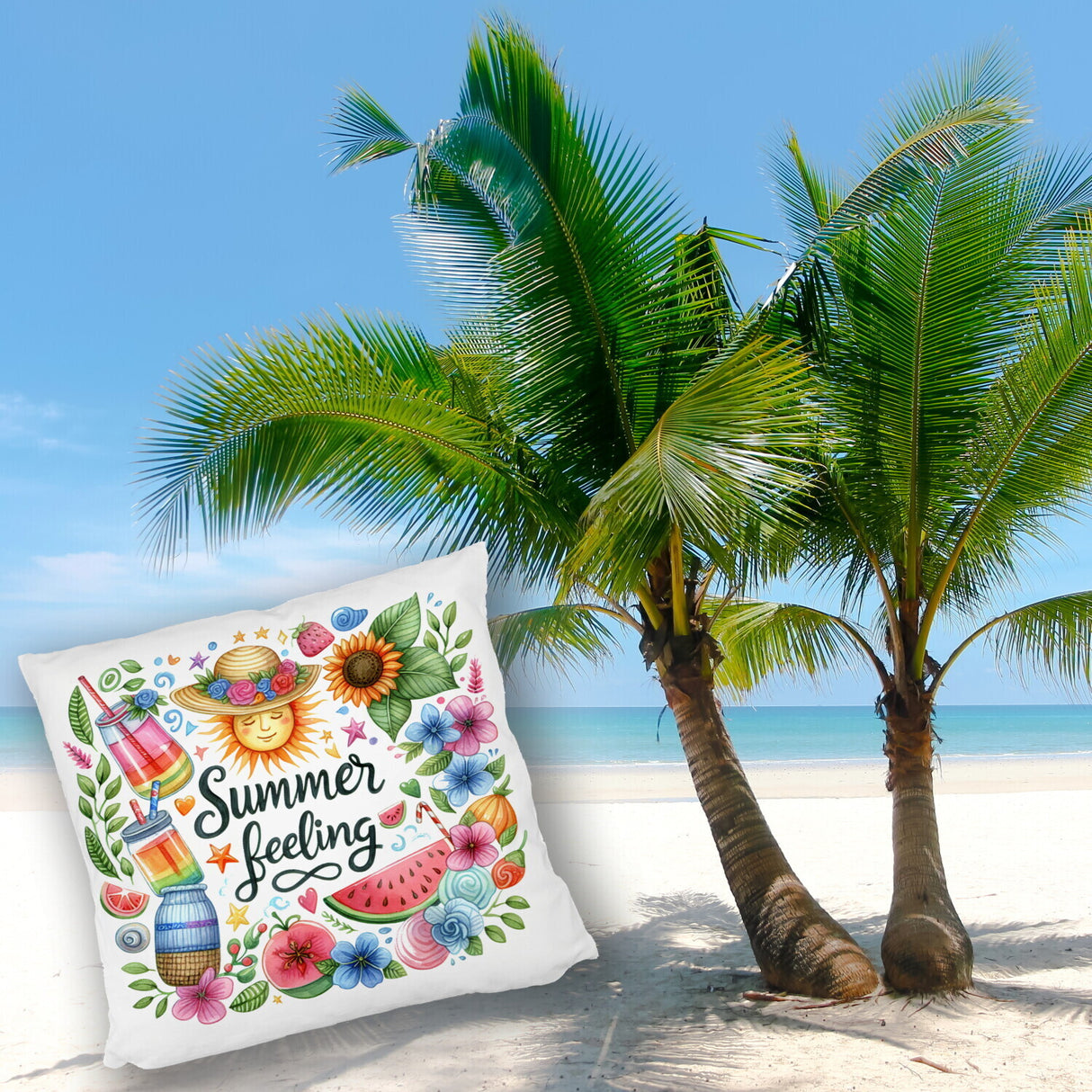 Sonne und Sommer Kissen mit Spruch Summer feeling