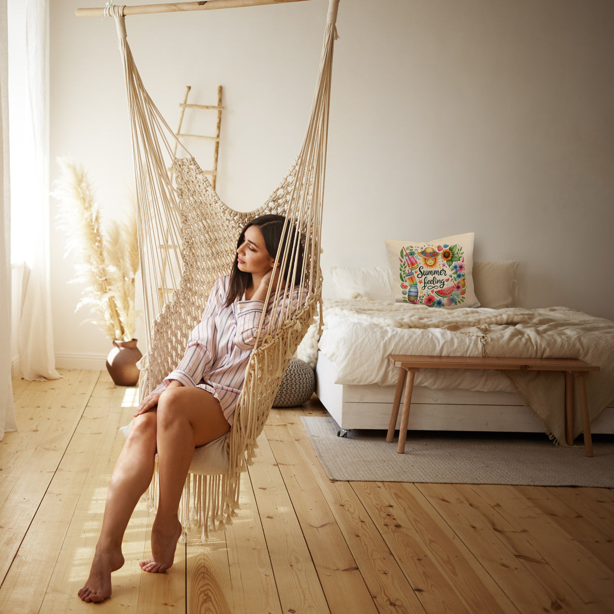 Sonne und Sommer Kissen mit Spruch Summer feeling