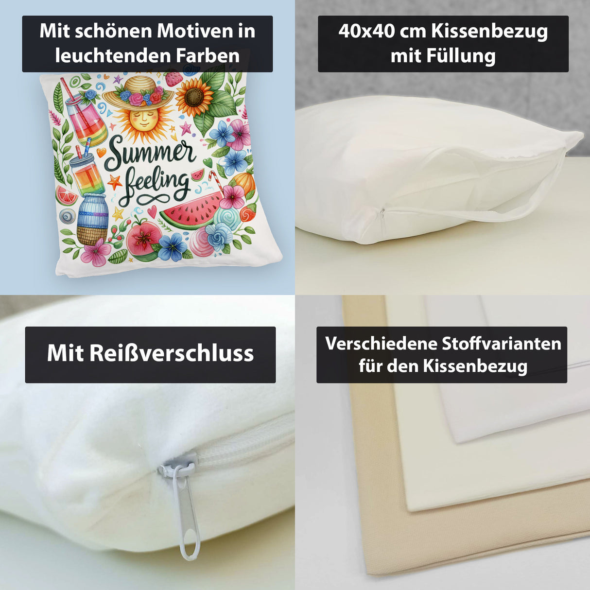 Sonne und Sommer Kissen mit Spruch Summer feeling