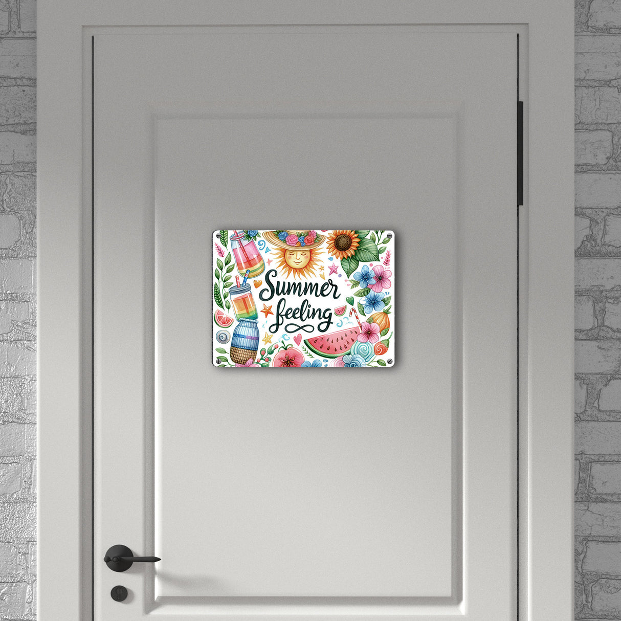 Sonne und Sommer Metallschild in 15x20 cm mit Spruch Summer feeling
