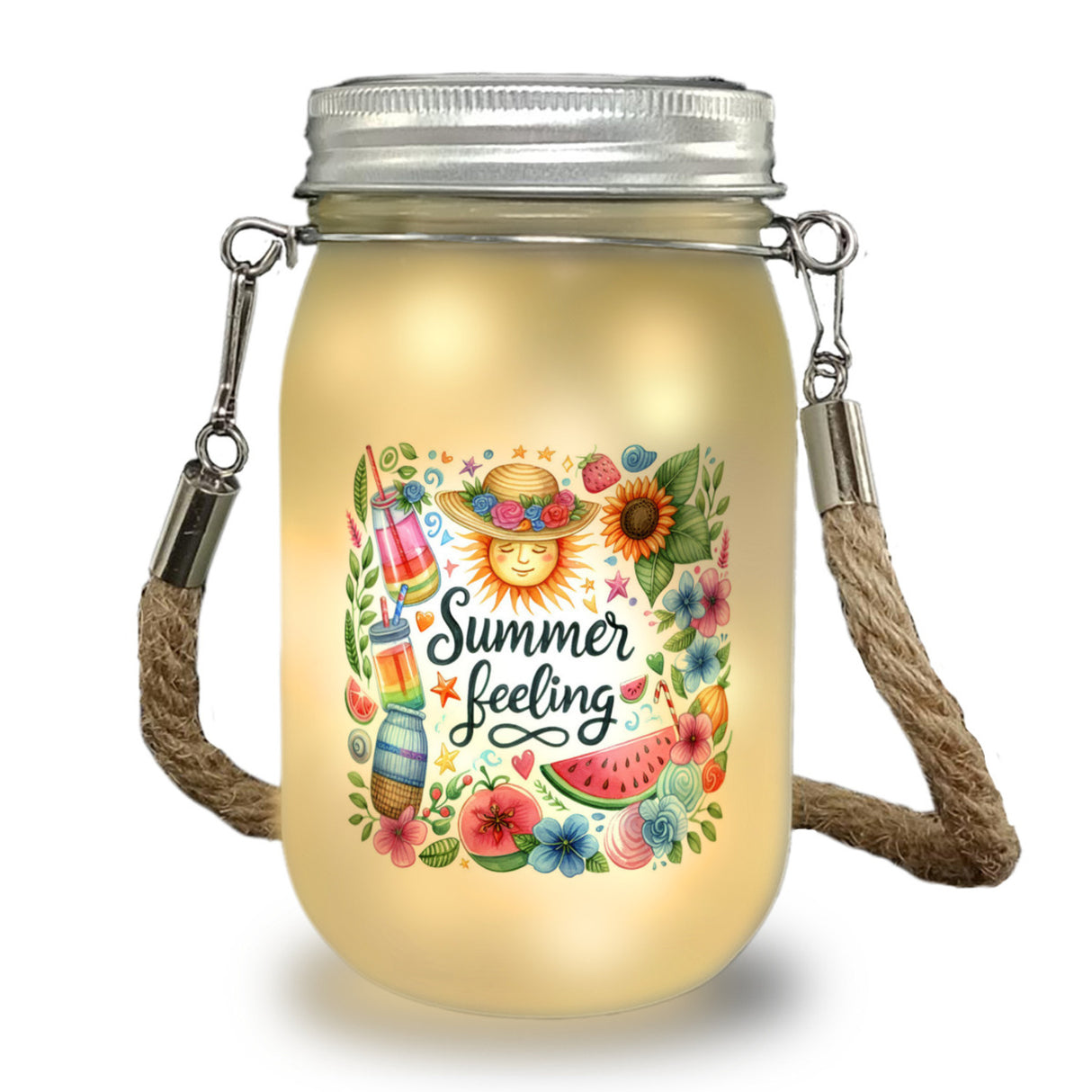 Sonne und Sommer Solarlicht mit Spruch Summer feeling