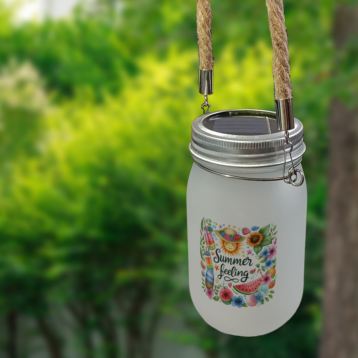 Sonne und Sommer Solarlicht mit Spruch Summer feeling