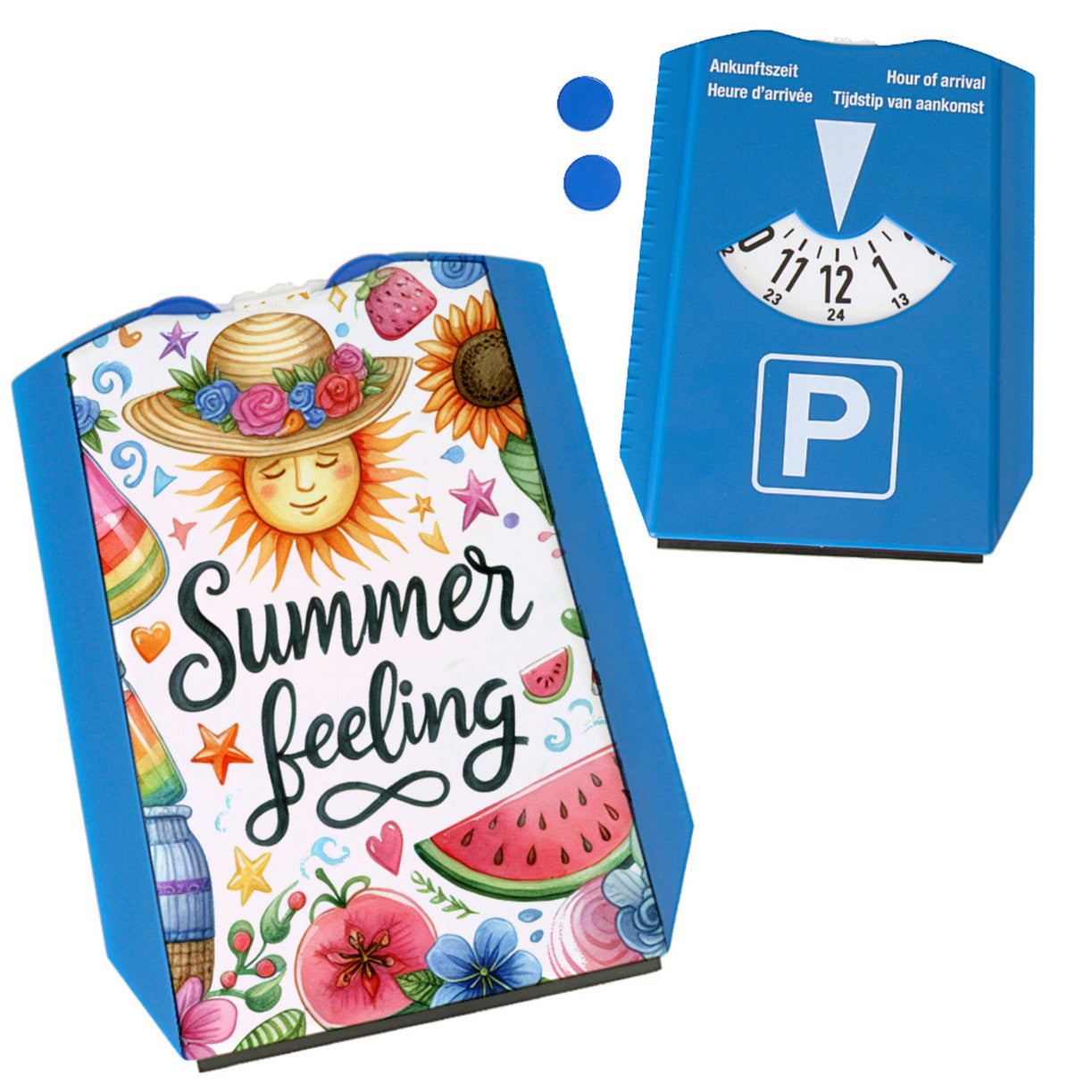 Sonne und Sommer Parkscheibe mit Spruch Summer feeling