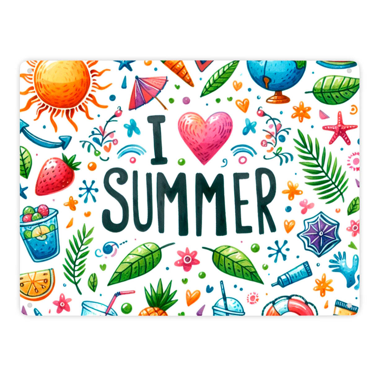 Sommer Metallschild in 15x20 cm mit Spruch I love summer