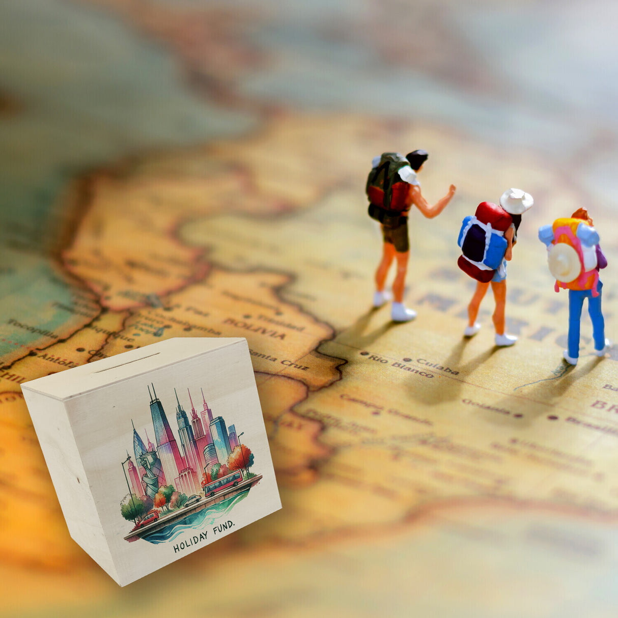 Städtetrip Urlaubskasse Spardose mit Spruch Holiday Fund