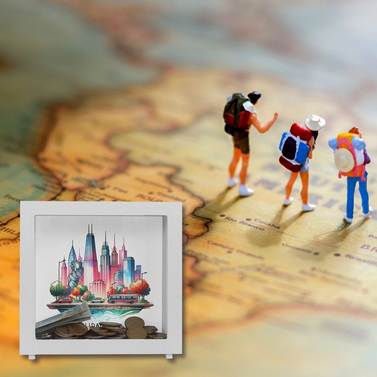 Städtetrip Urlaubskasse Spardose mit Spruch Holiday Fund