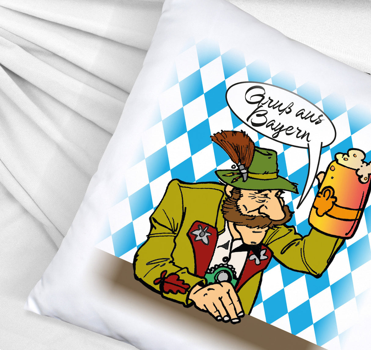 Bayer mit Maß Bier Kissen mit Spruch Gruß aus Bayern