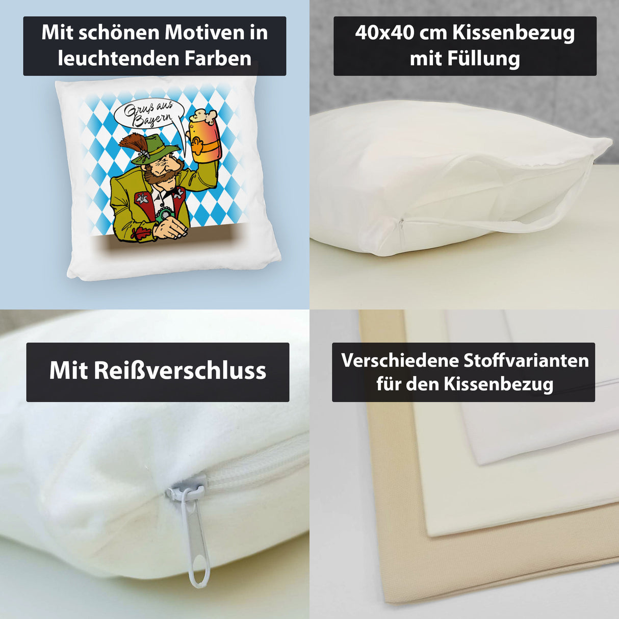 Bayer mit Maß Bier Kissen mit Spruch Gruß aus Bayern
