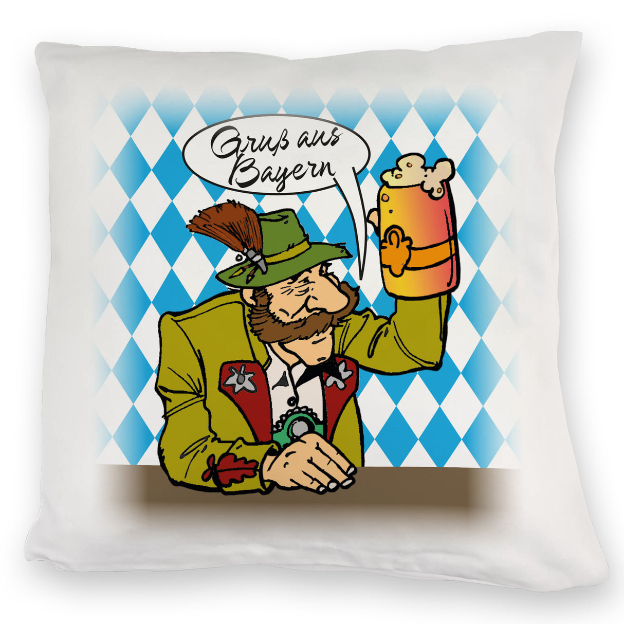 Bayer mit Maß Bier Kissen mit Spruch Gruß aus Bayern