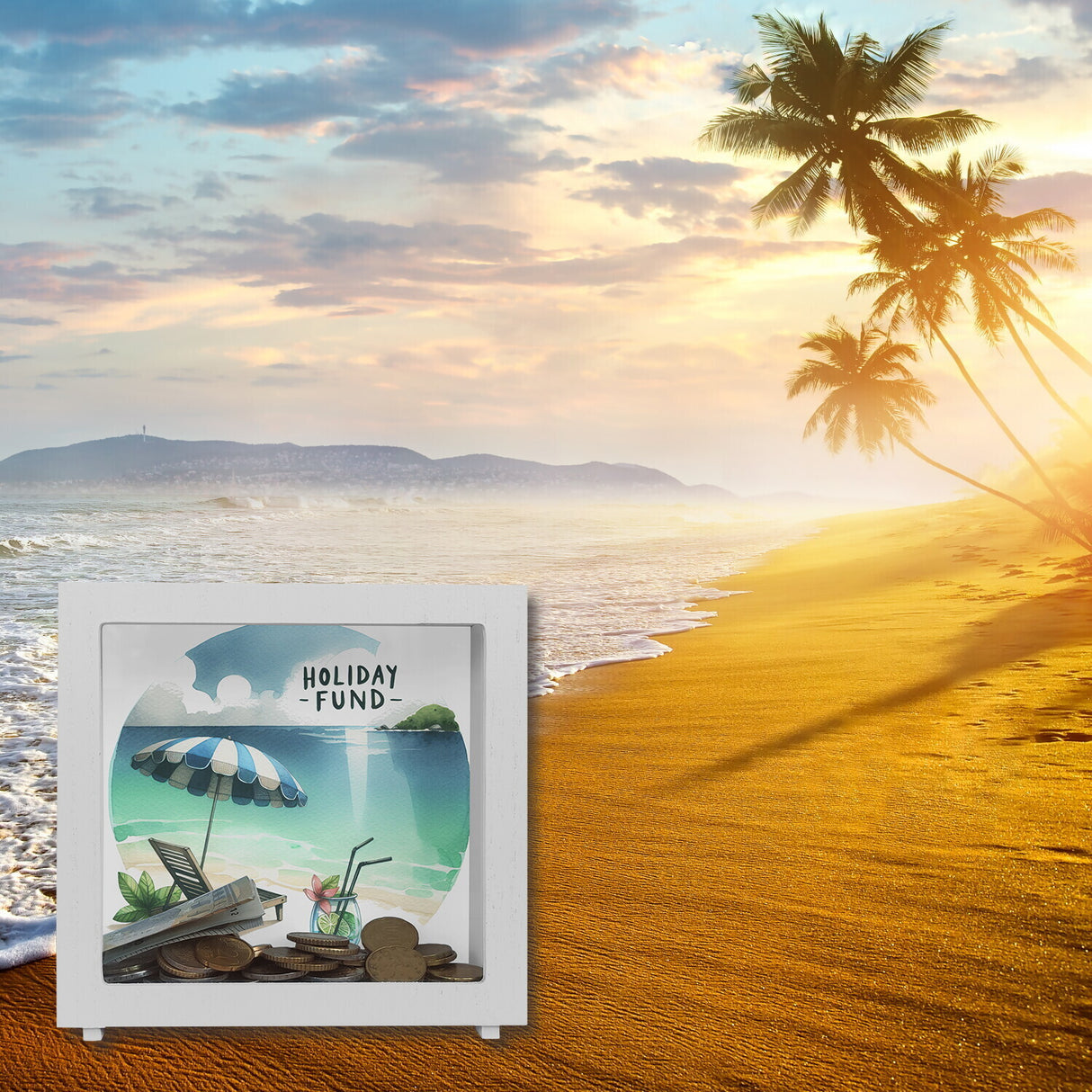 Strandurlaub Urlaubskasse Spardose mit Spruch Holiday Fund