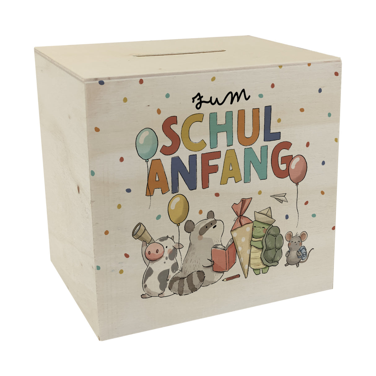 Tiere zur Einschulung Spardose mit Spruch Zum Schulanfang