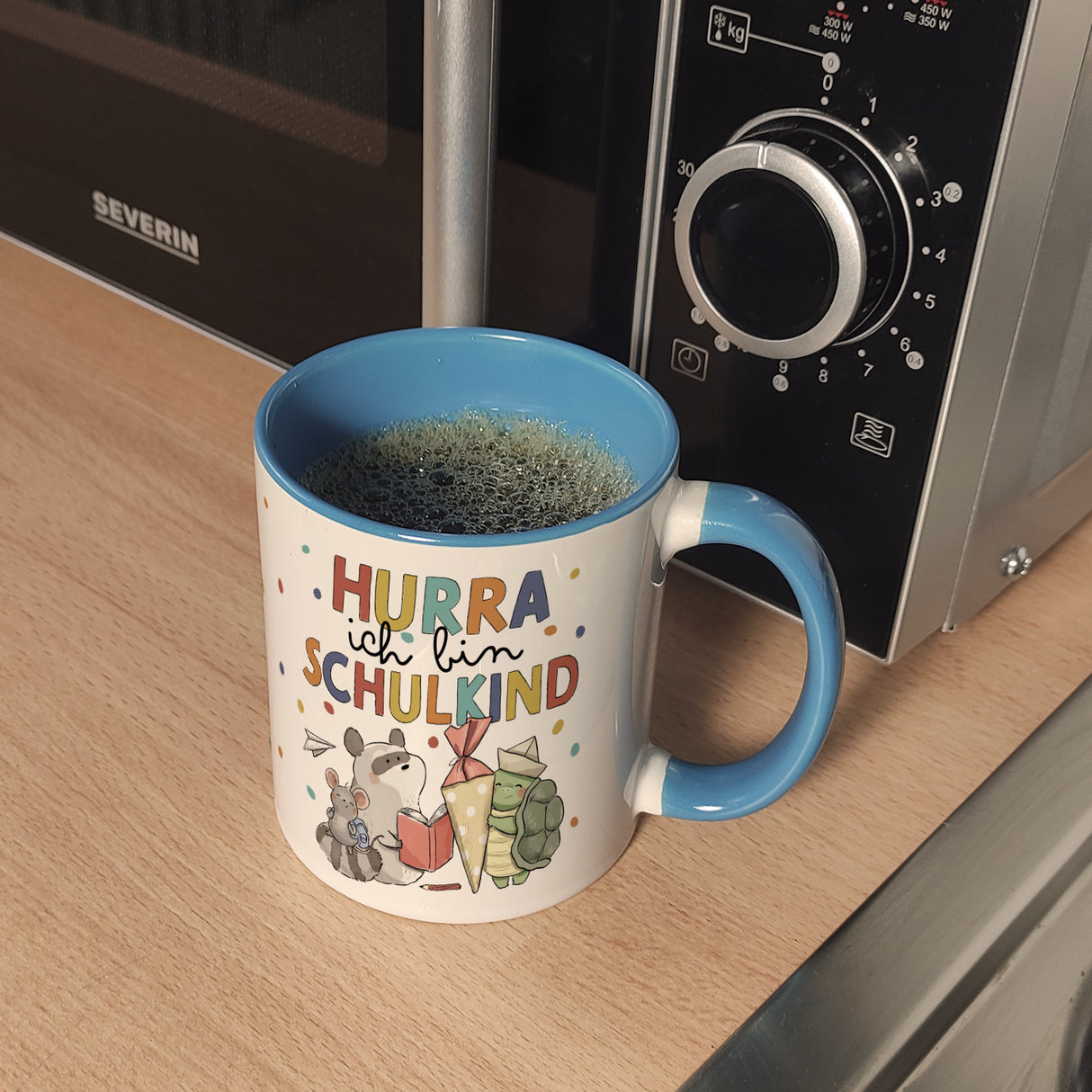 Tiere zur Einschulung Kaffeebecher mit Spruch Hurra ich bin Schulkind