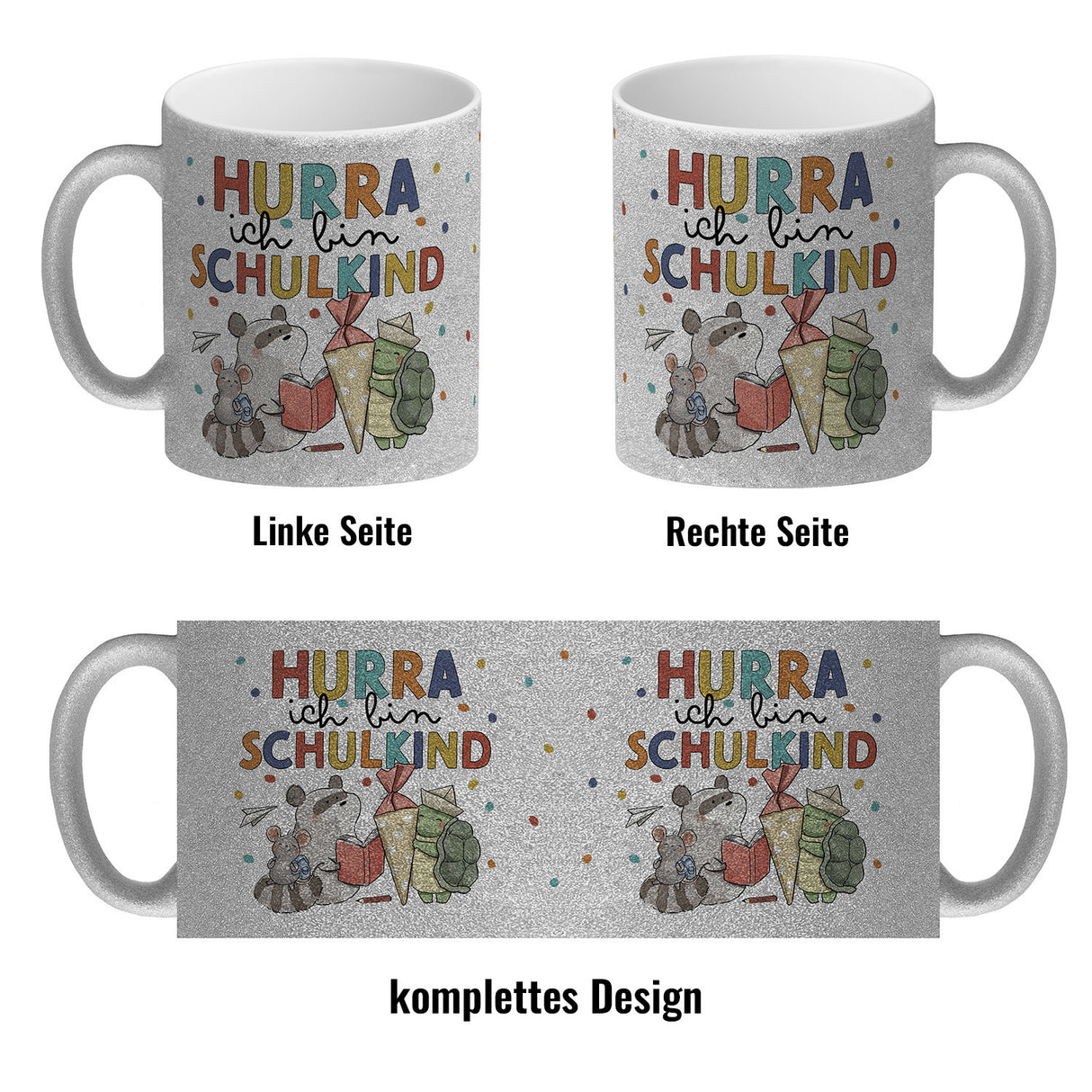 Tiere zur Einschulung Kaffeebecher mit Spruch Hurra ich bin Schulkind