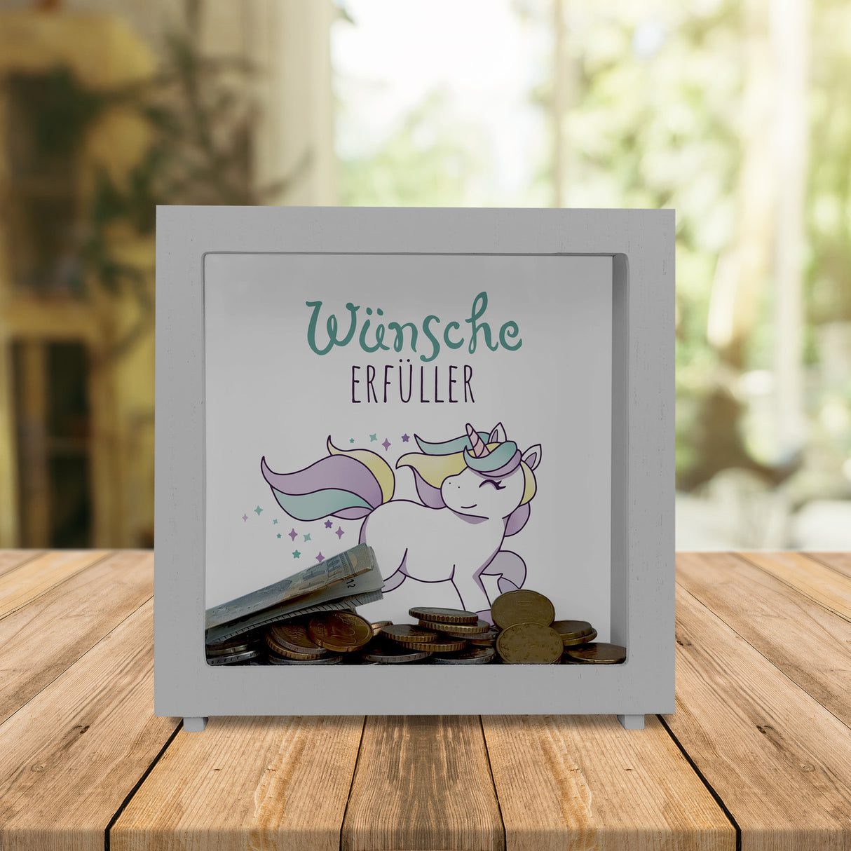 Einhorn Spardose mit Spruch Wünscheerfüller