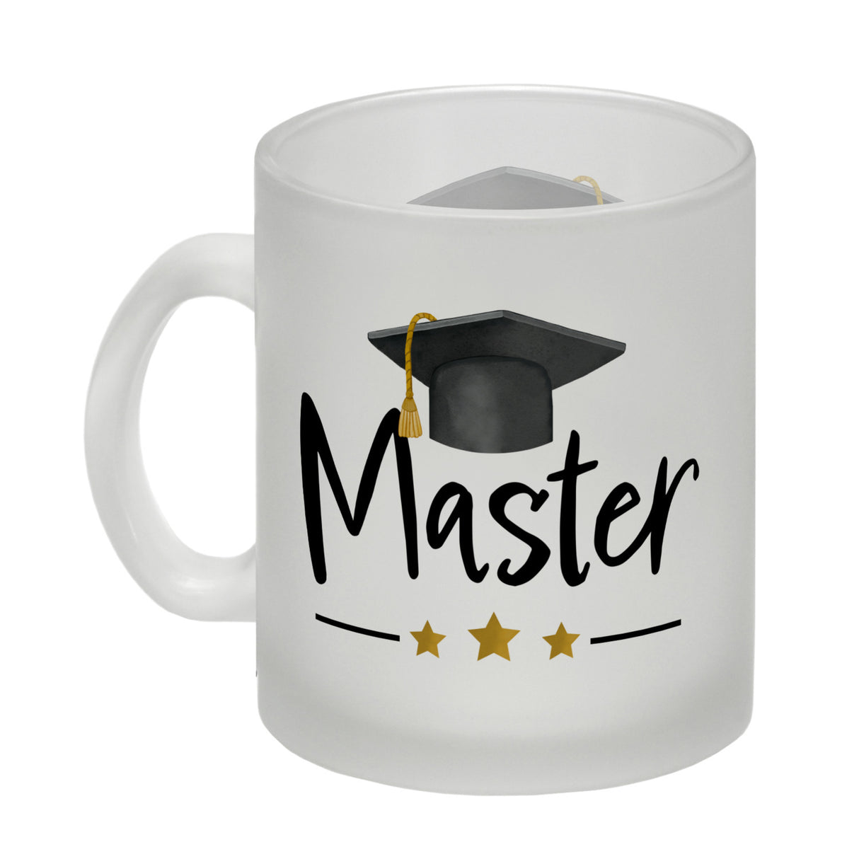 Master bestanden Kaffeebecher mit Masterhut