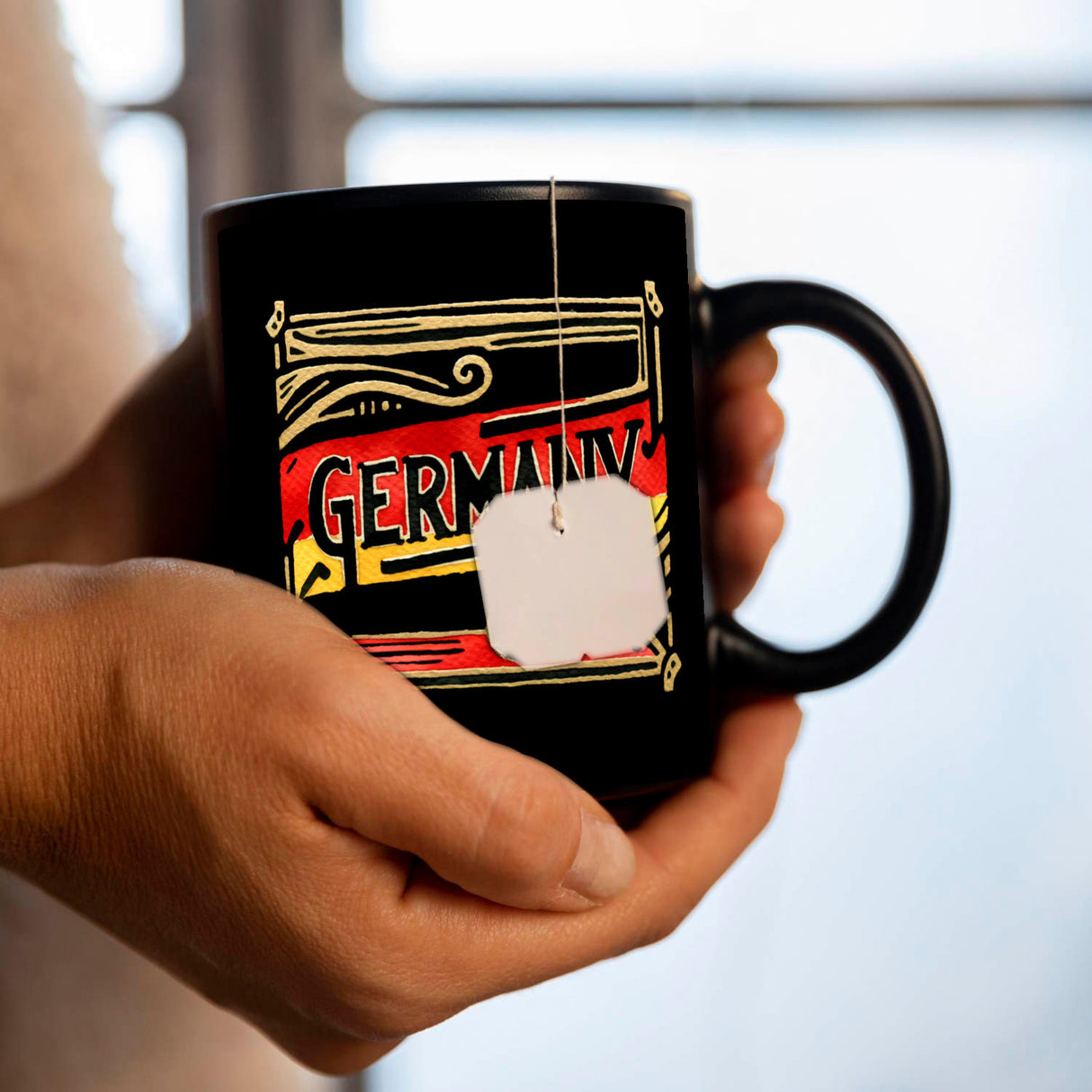 Deutschland Flagge mit Verzierung Tasse in Schwarz mit Spruch Germany