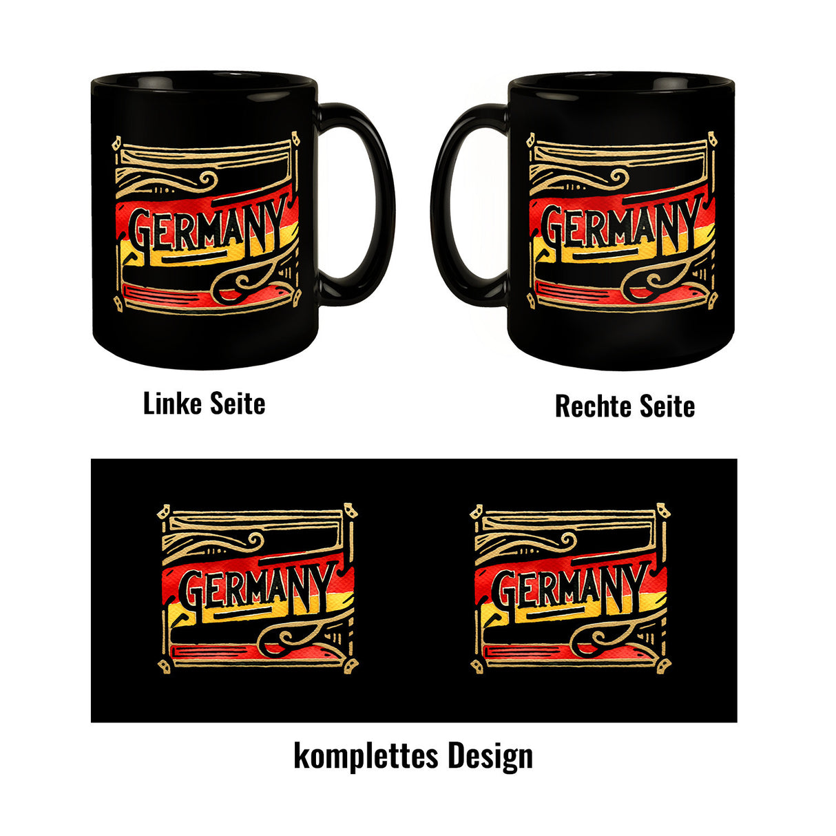 Deutschland Flagge mit Verzierung Tasse in Schwarz mit Spruch Germany