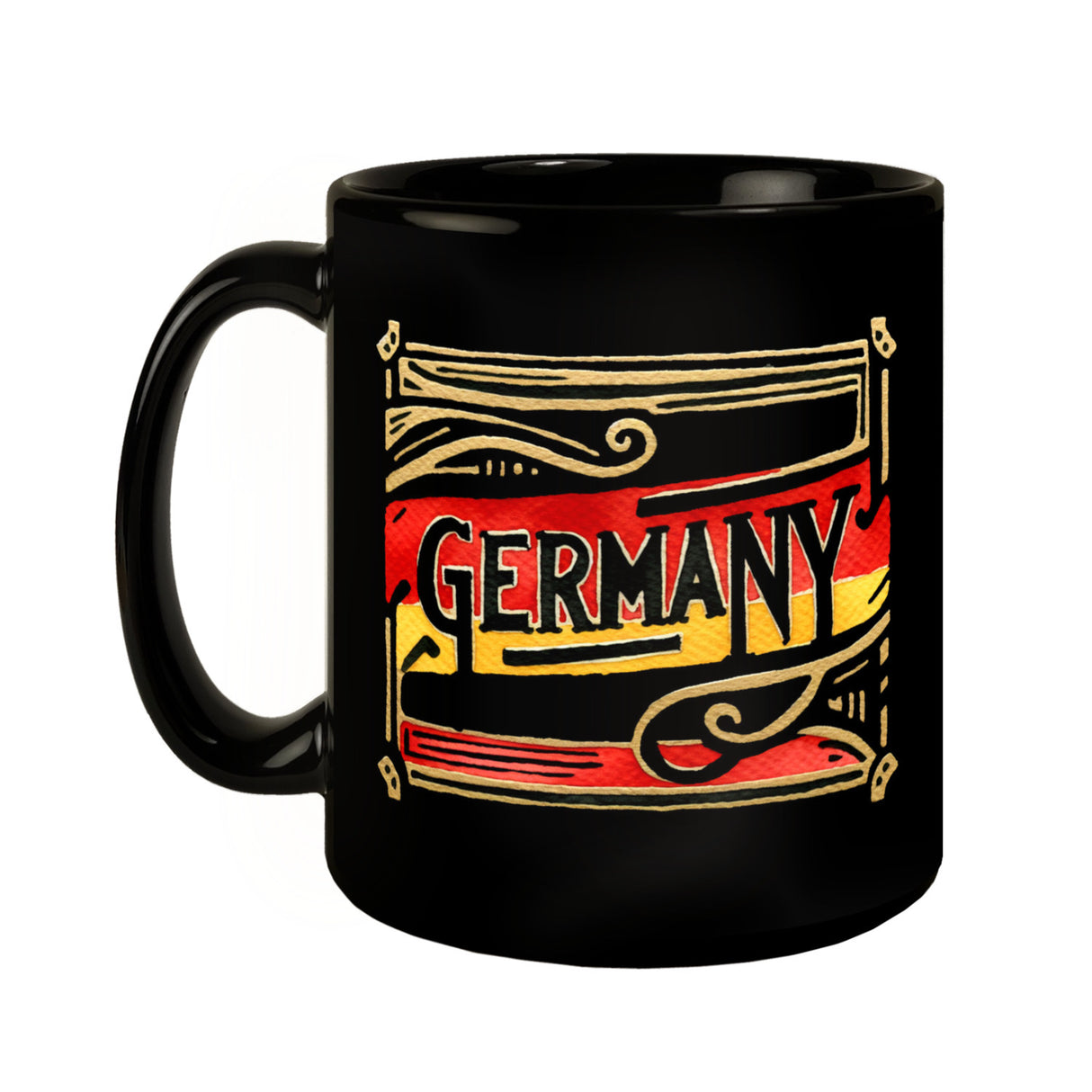 Deutschland Flagge mit Verzierung Tasse in Schwarz mit Spruch Germany