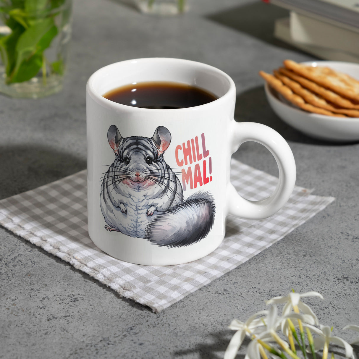 Pummeliges Chinchilla Kaffeebecher mit Spruch Chill mal