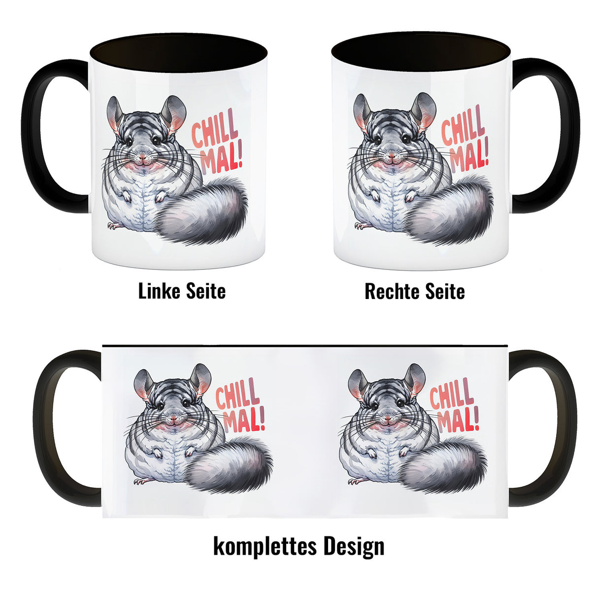 Pummeliges Chinchilla Kaffeebecher mit Spruch Chill mal