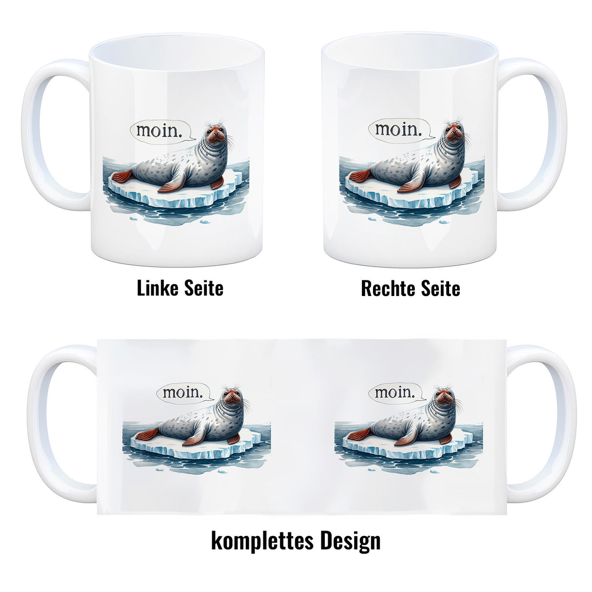 Robbe auf Eisscholle Kaffeebecher mit Spruch Moin