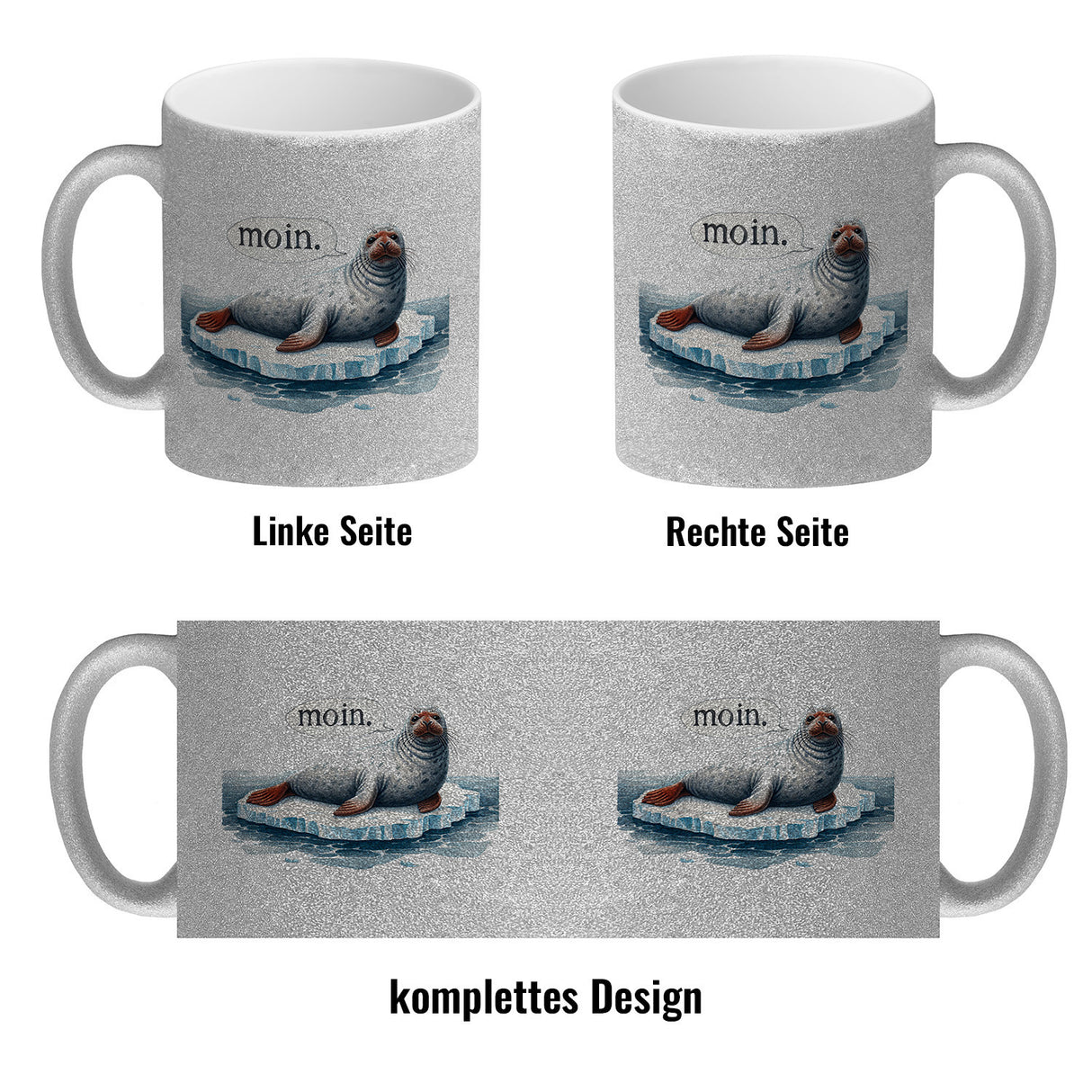 Robbe auf Eisscholle Kaffeebecher mit Spruch Moin