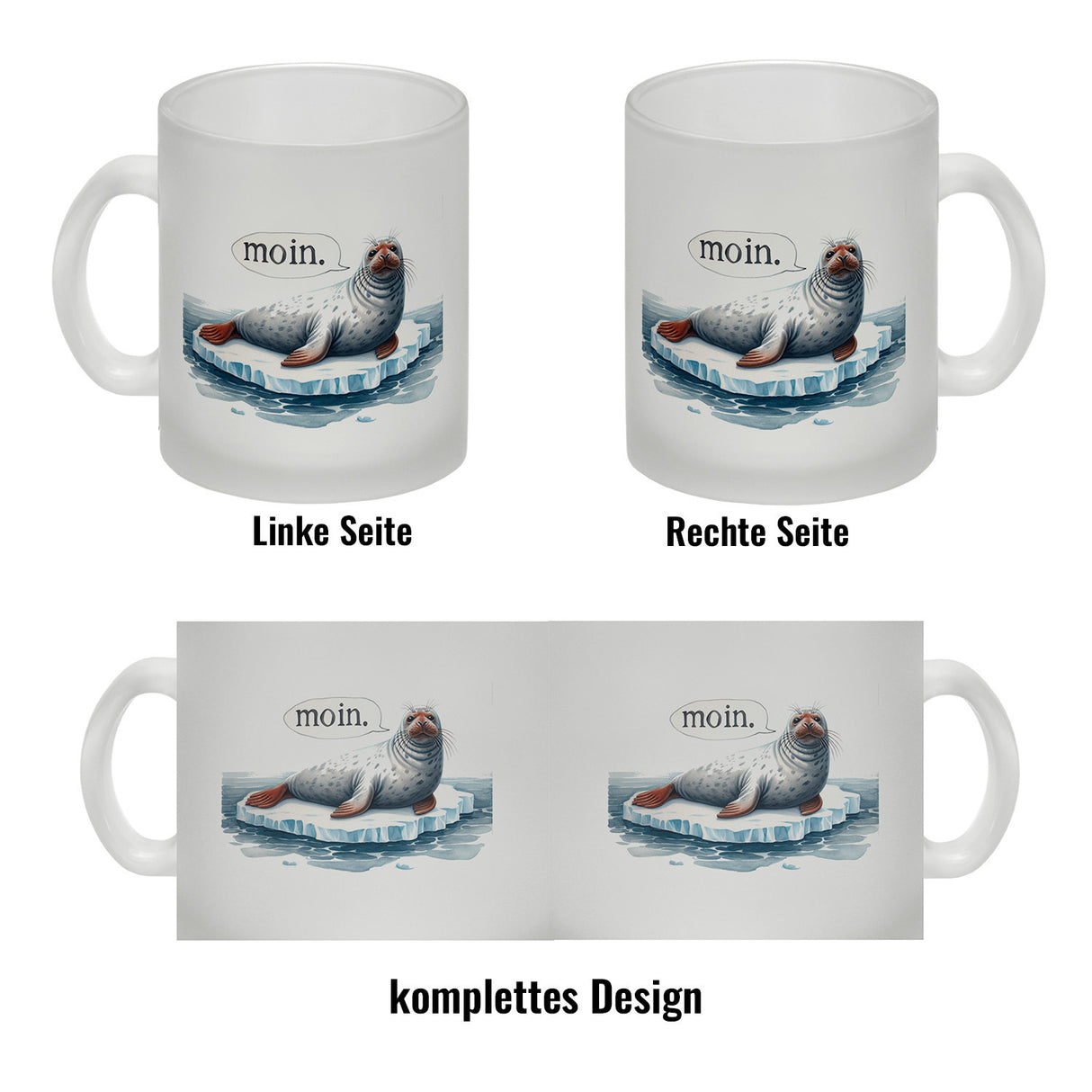 Robbe auf Eisscholle Kaffeebecher mit Spruch Moin