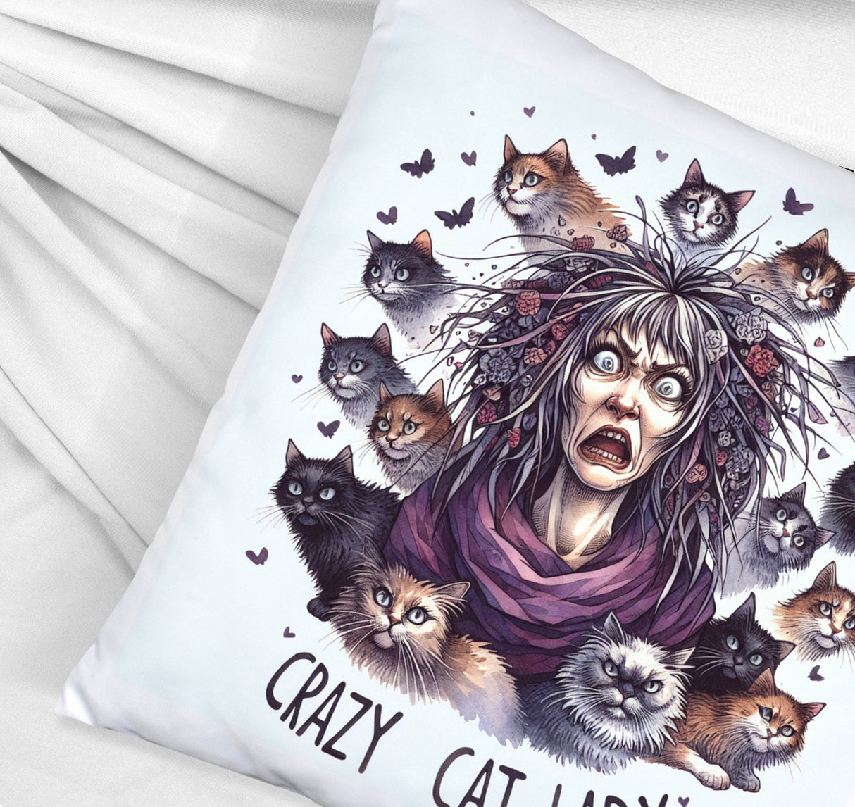 Katzenfrau Kissen mit Spruch Crazy Cat Lady