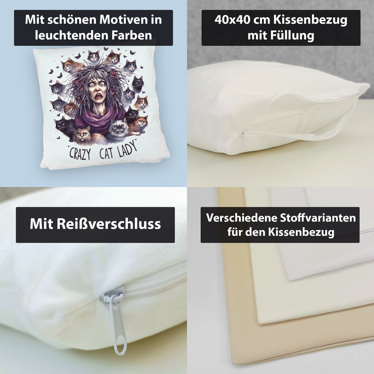 Katzenfrau Kissen mit Spruch Crazy Cat Lady