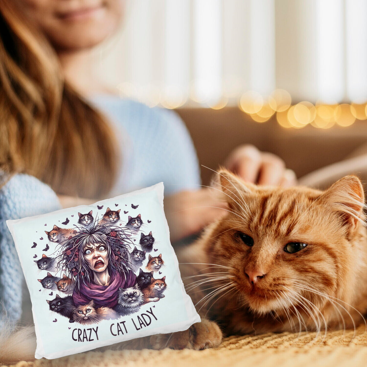 Katzenfrau Kissen mit Spruch Crazy Cat Lady