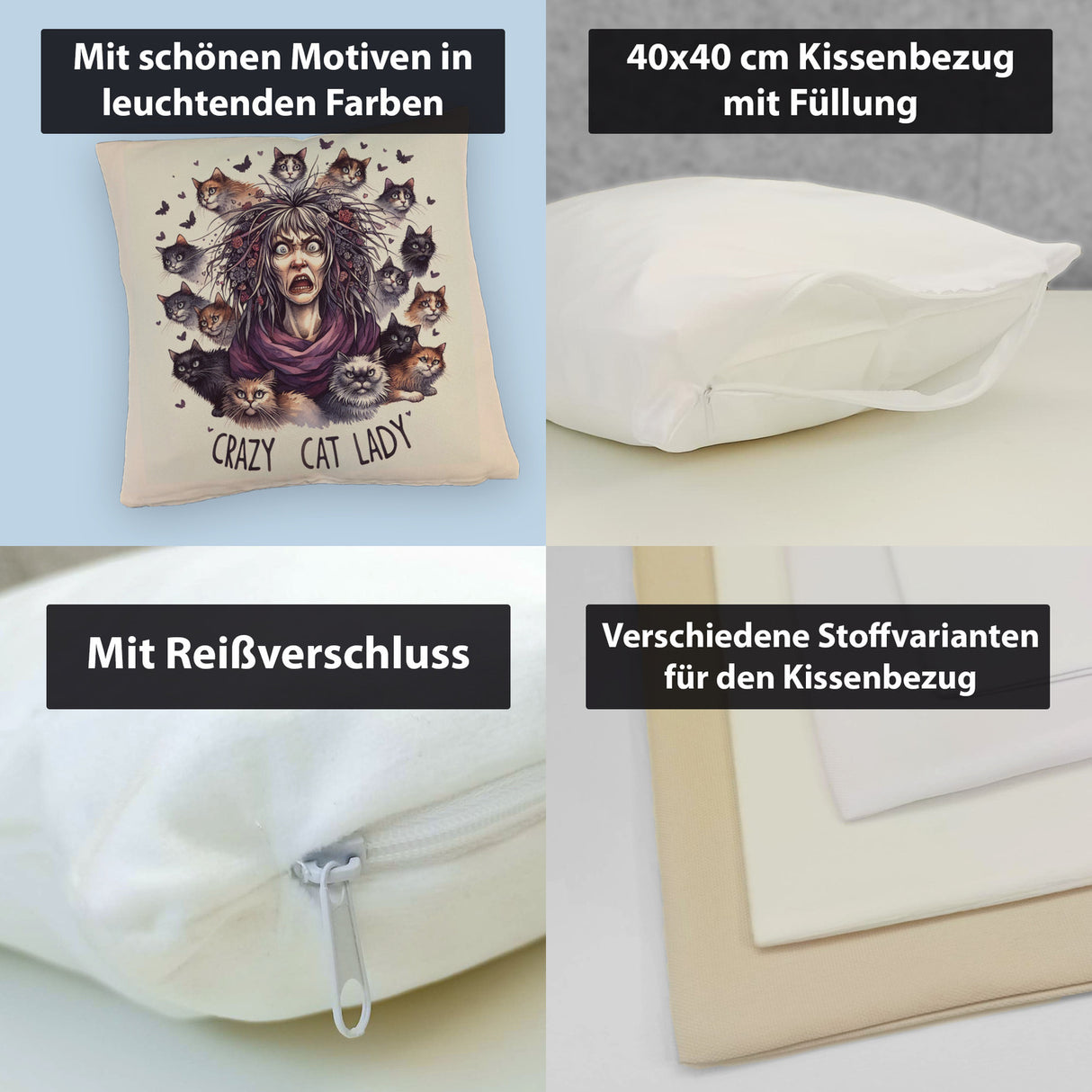 Katzenfrau Kissen mit Spruch Crazy Cat Lady