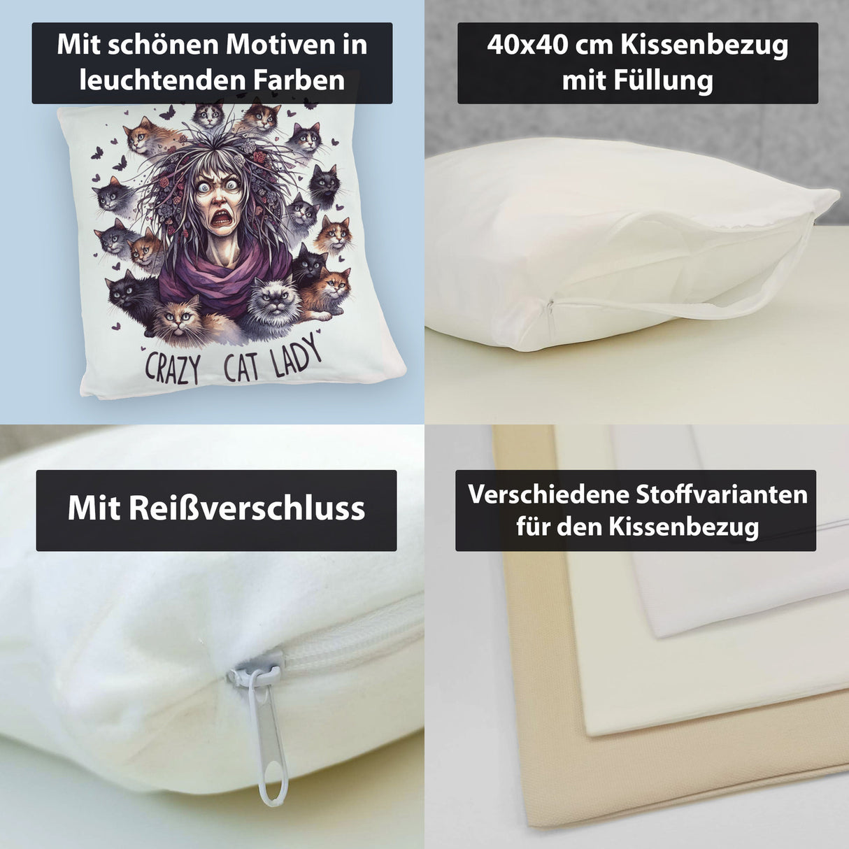 Katzenfrau Kissen mit Spruch Crazy Cat Lady