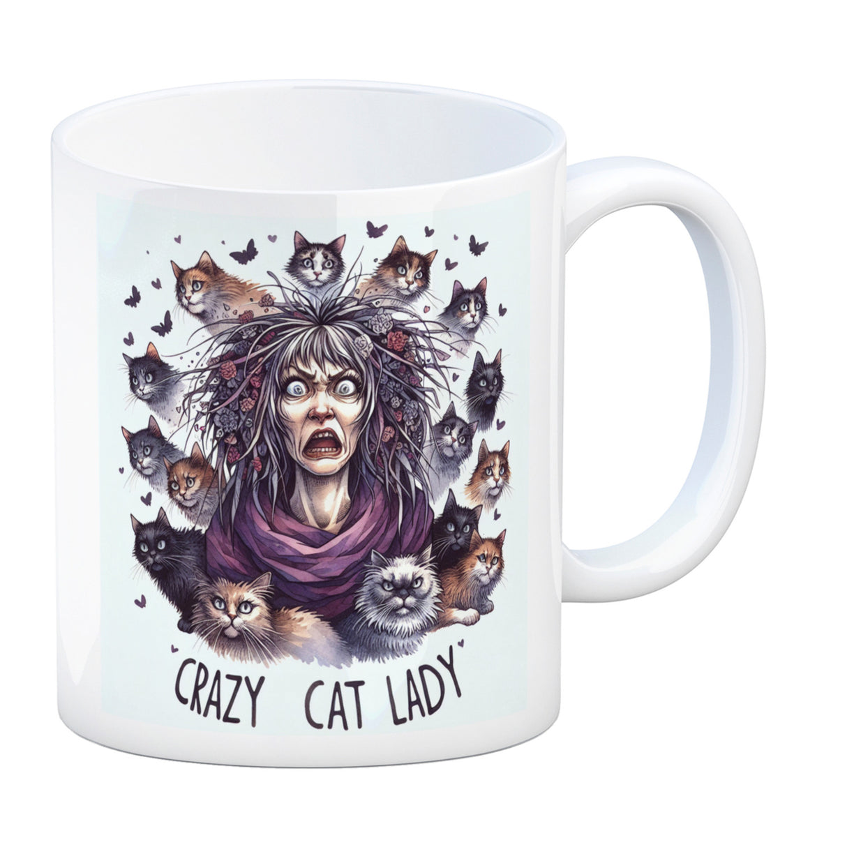 Katzenfrau Kaffeebecher mit Spruch Crazy Cat Lady