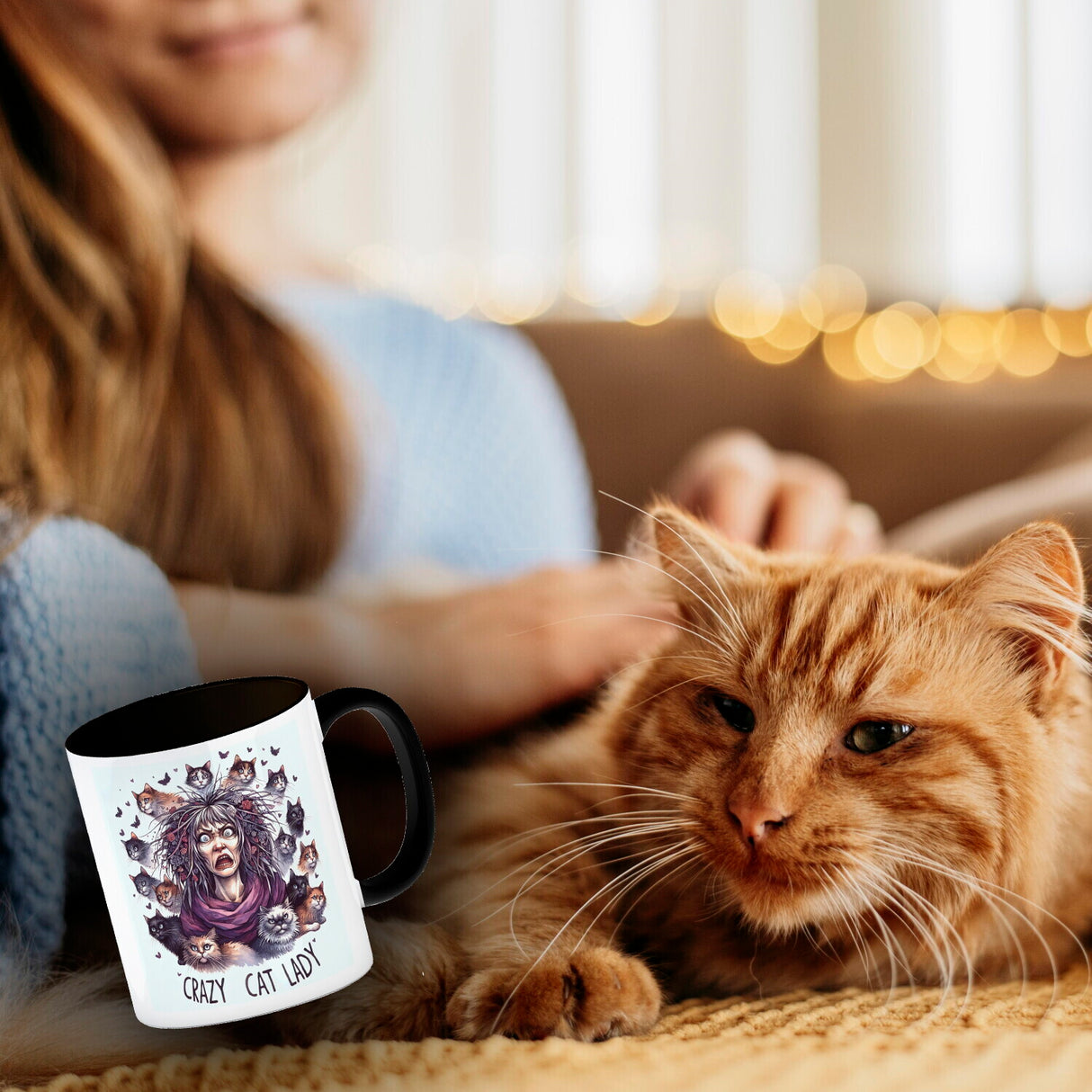 Katzenfrau Kaffeebecher mit Spruch Crazy Cat Lady