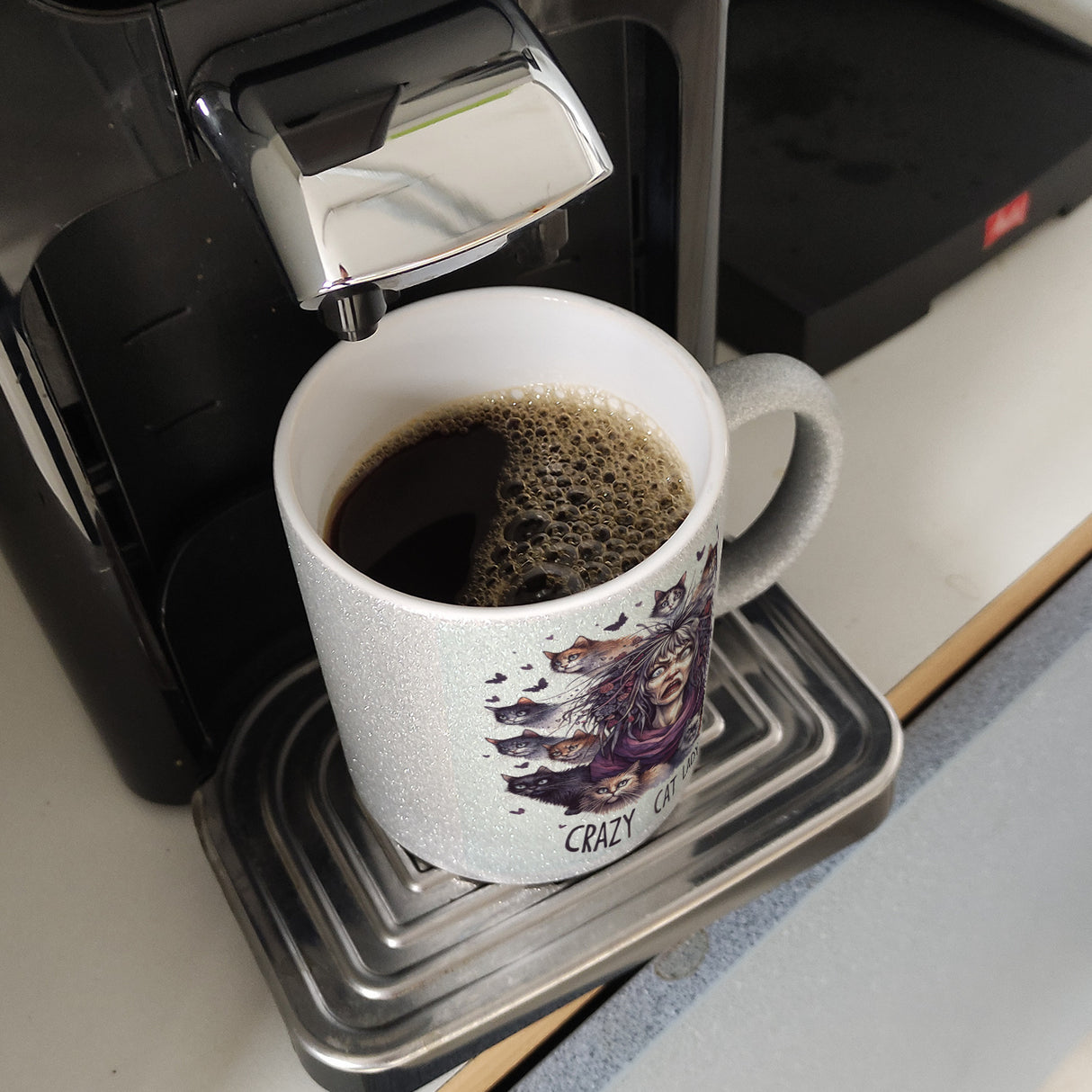 Katzenfrau Kaffeebecher mit Spruch Crazy Cat Lady