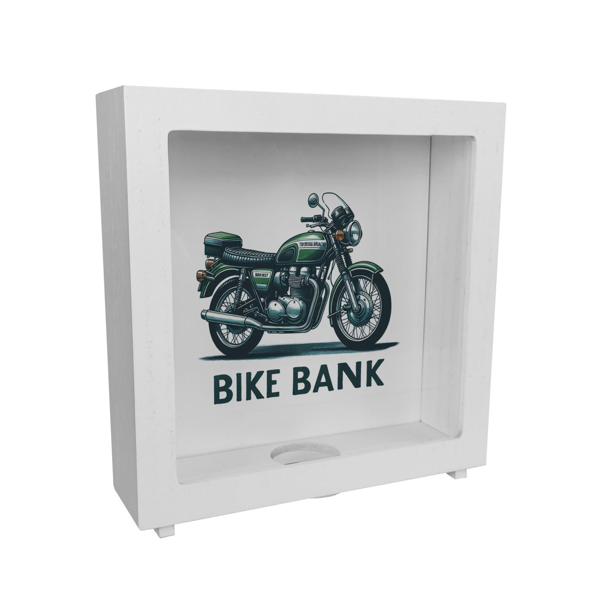 Retro Touring Motorrad Spardose mit Spruch Bike Bank