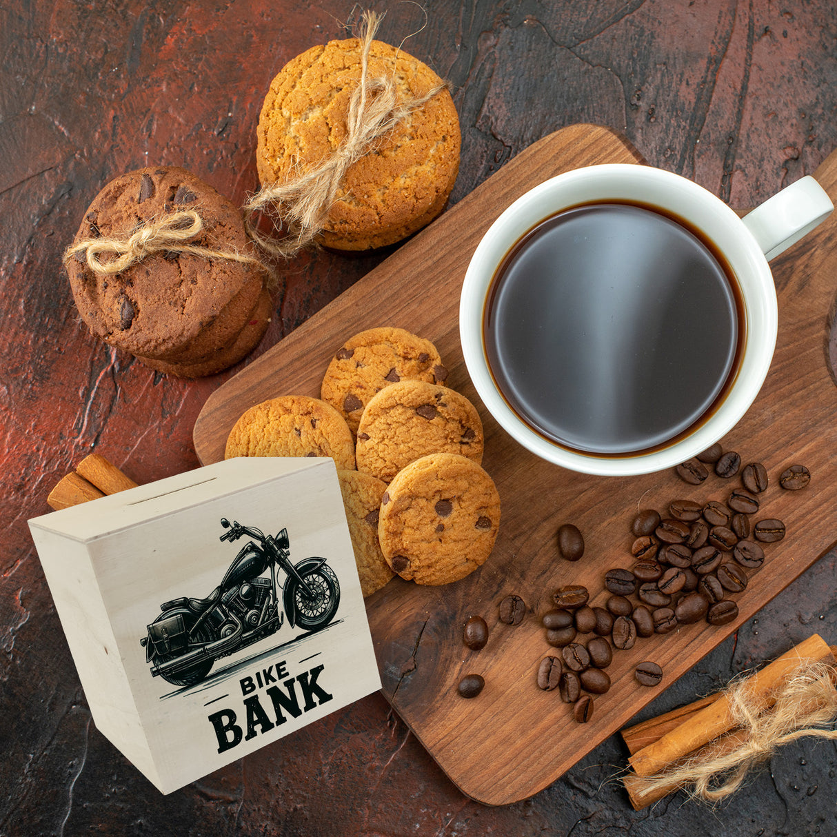 Cruiser Motorrad Spardose mit Spruch Bike Bank