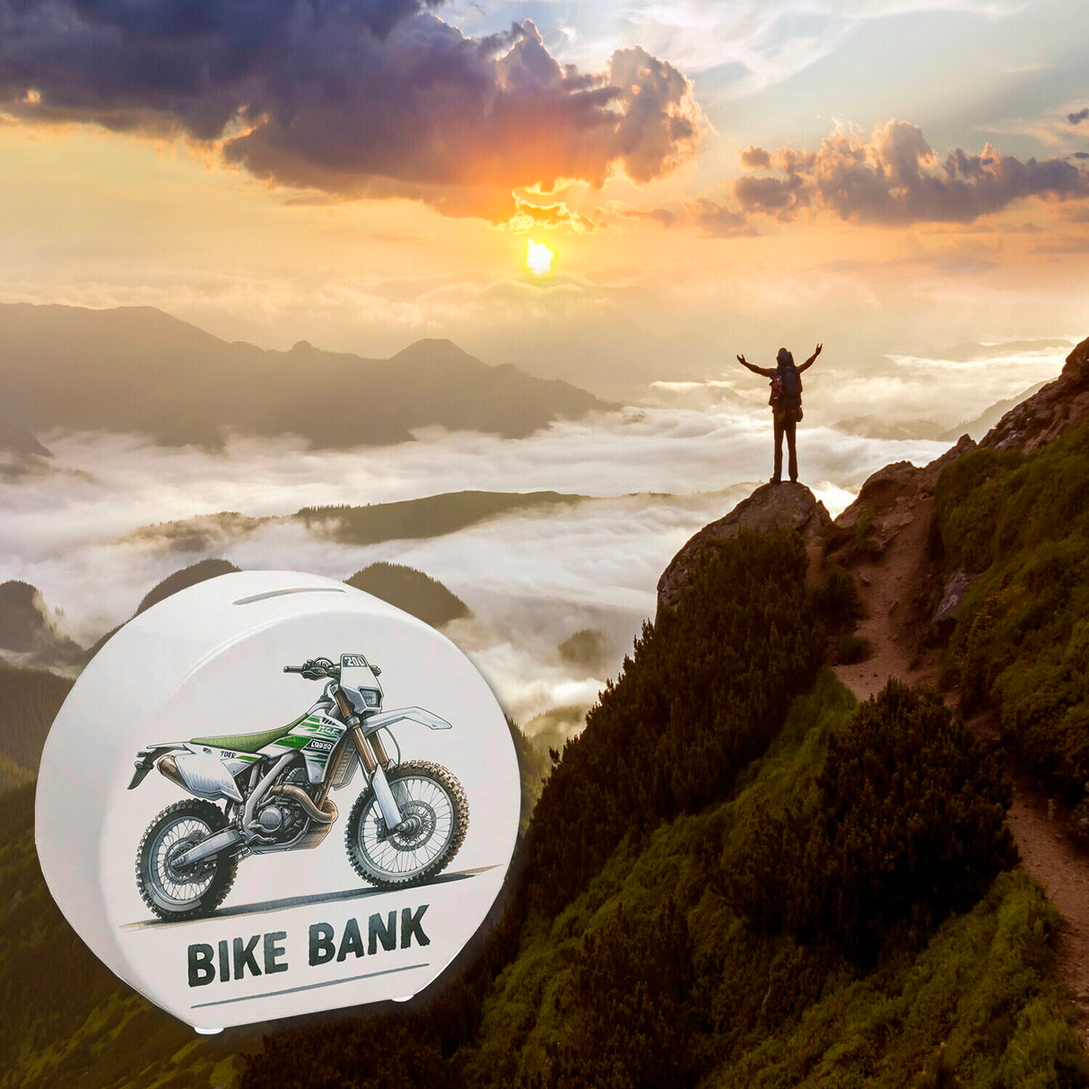 Enduro Motorrad Spardose mit Spruch Bike Bank
