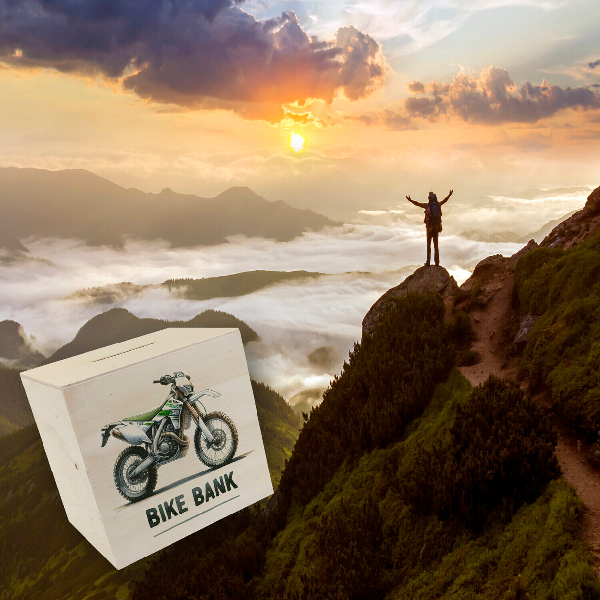 Enduro Motorrad Spardose mit Spruch Bike Bank