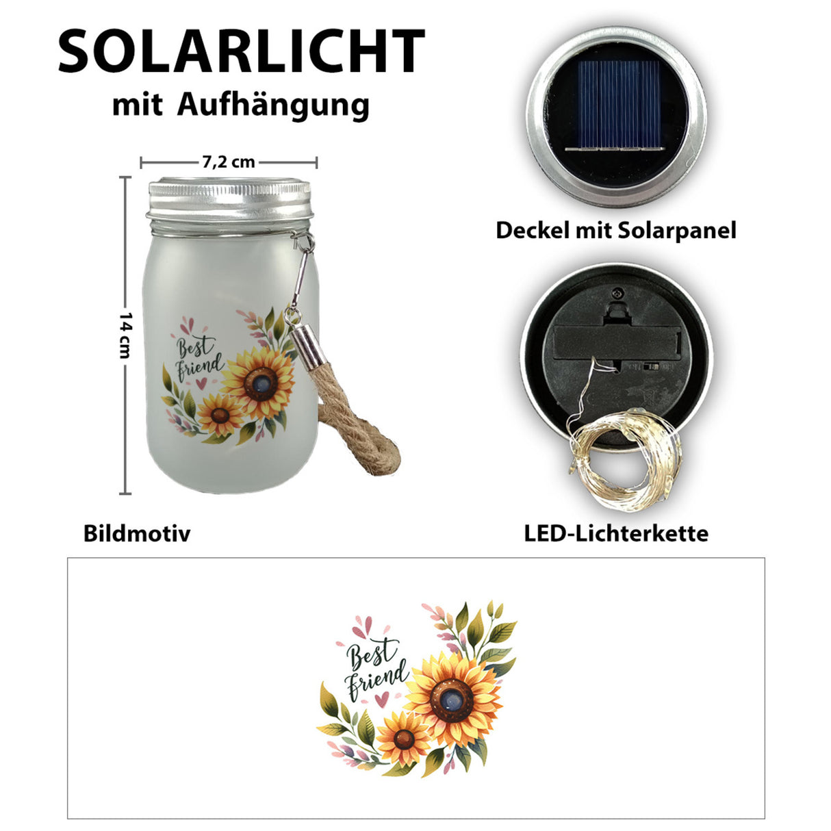Beste Freundin Sonnenblume Solarlicht mit Spruch Best friend