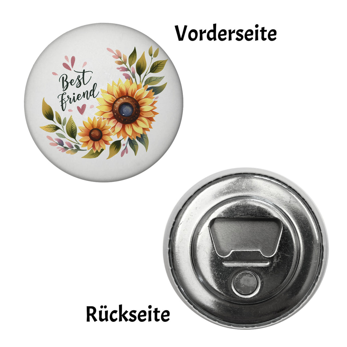 Beste Freundin Sonnenblume Magnet rund mit Spruch Best friend
