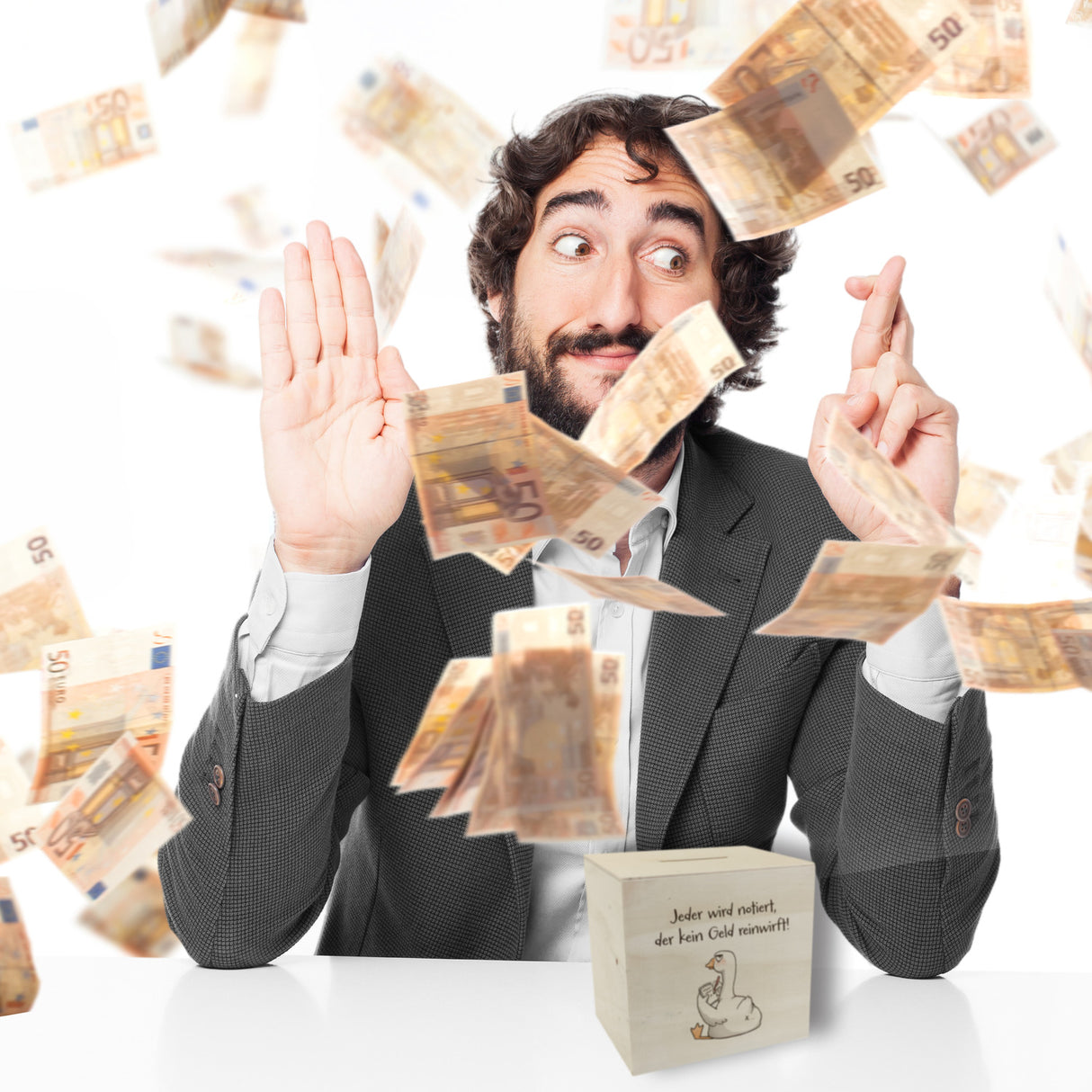 Gilbert die Gans Spardose mit Spruch Notiert wer kein Geld einwirft