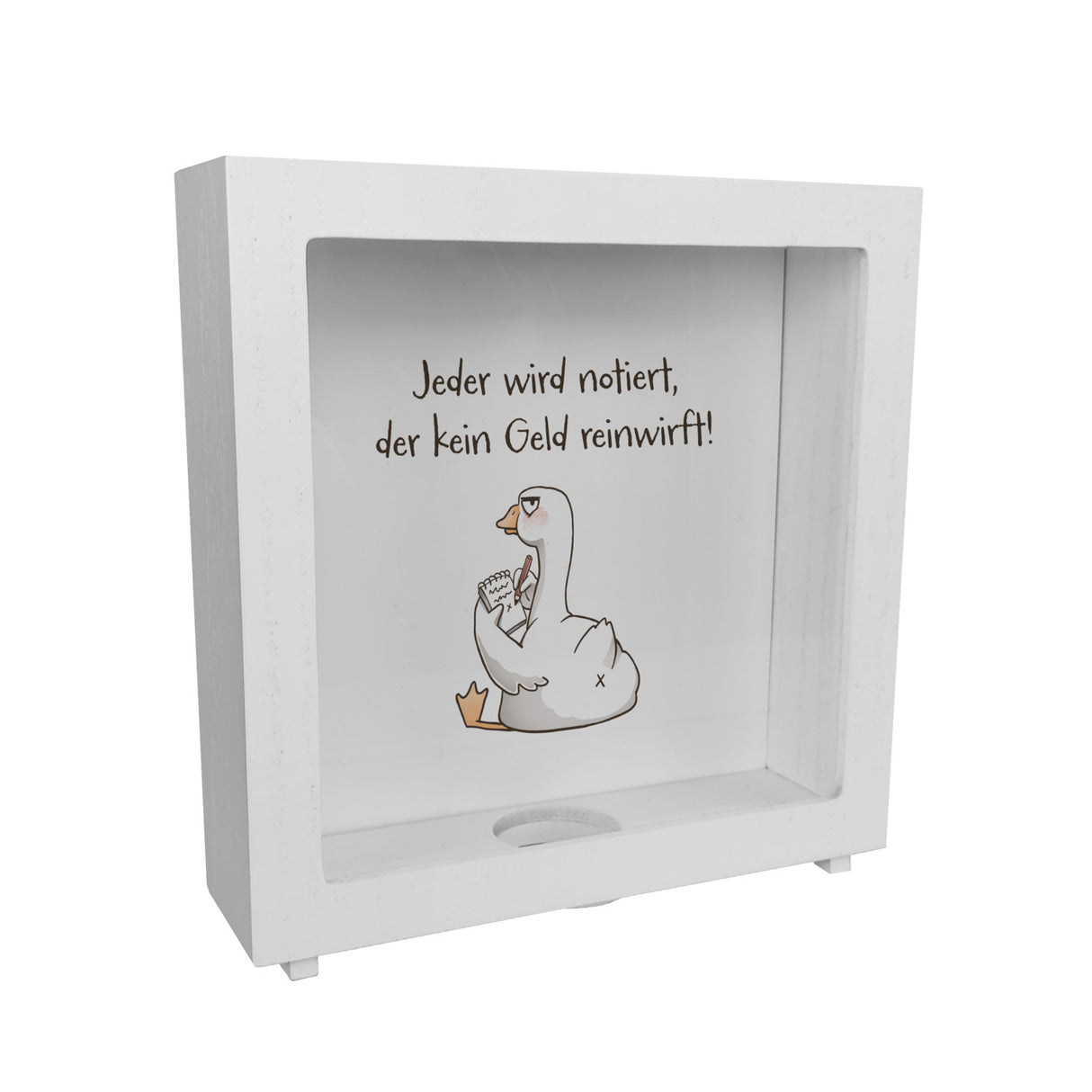 Gilbert die Gans Spardose mit Spruch Notiert wer kein Geld einwirft