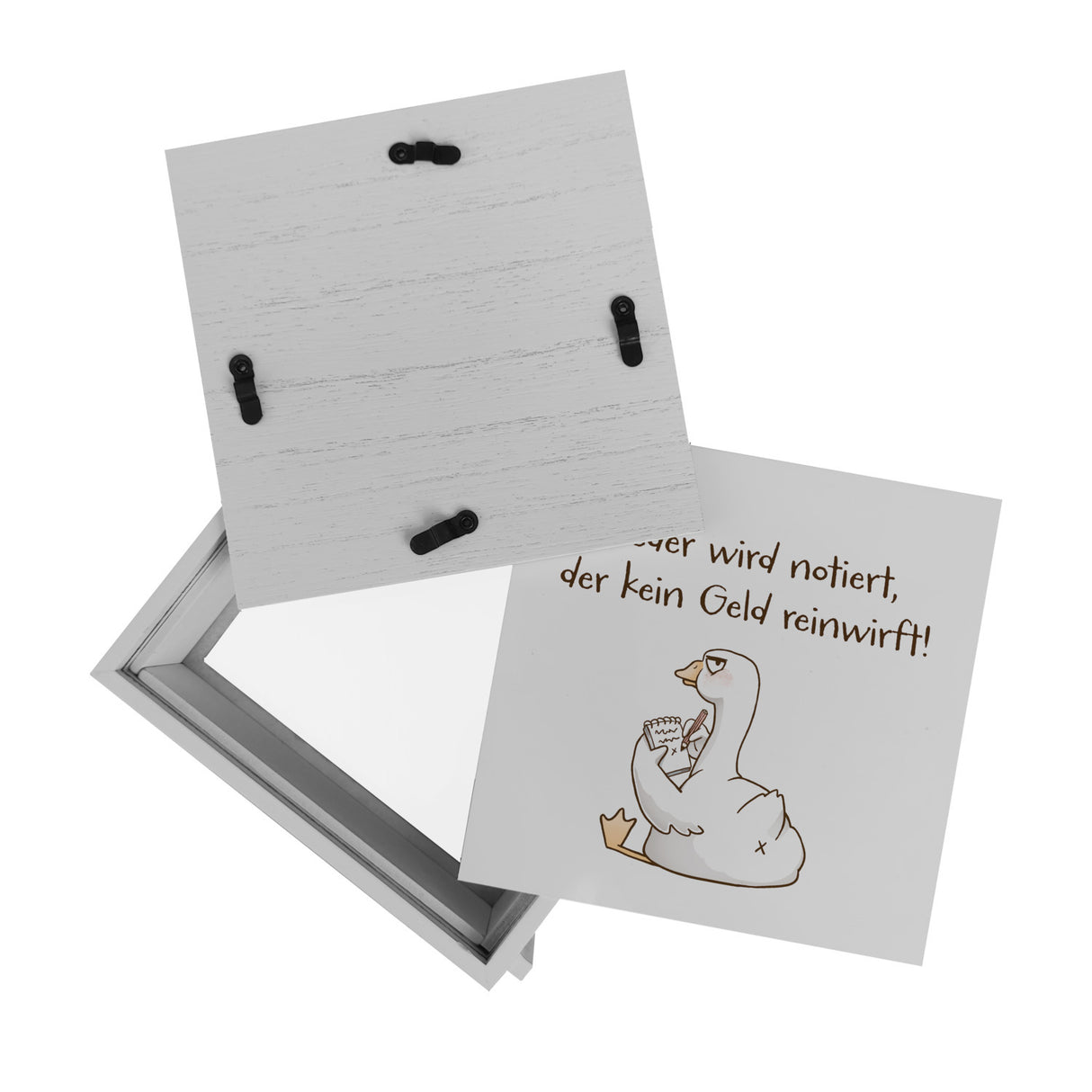 Gilbert die Gans Spardose mit Spruch Notiert wer kein Geld einwirft