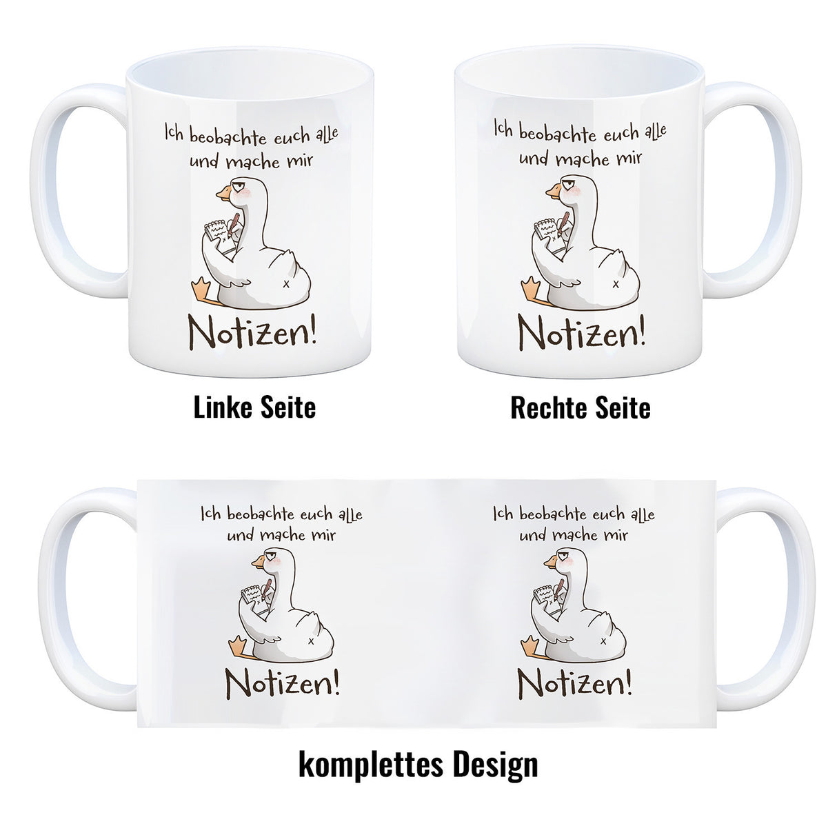 Gilbert die Gans Kaffeebecher mit Spruch Ich mache mir Notizen